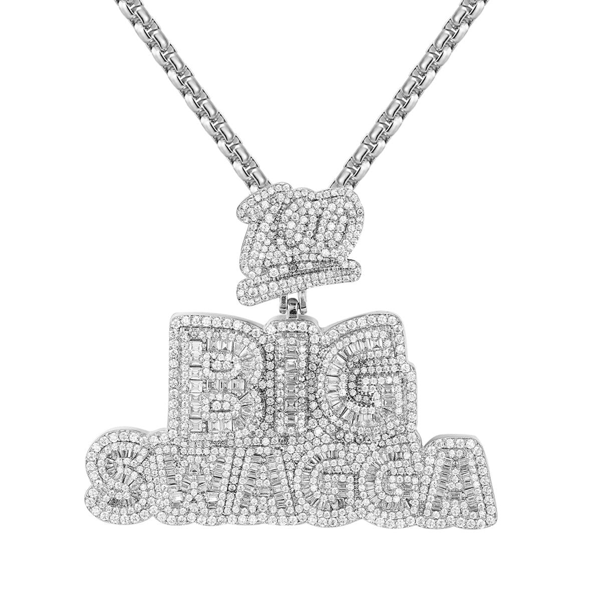 Men's Sterling Silver Double Layer Hip Hop Pendant Necklace - Icy Big Swag Chain for Rappers & Urban Fashion | Perfect for Gifts, Concerts & Streetwear Style