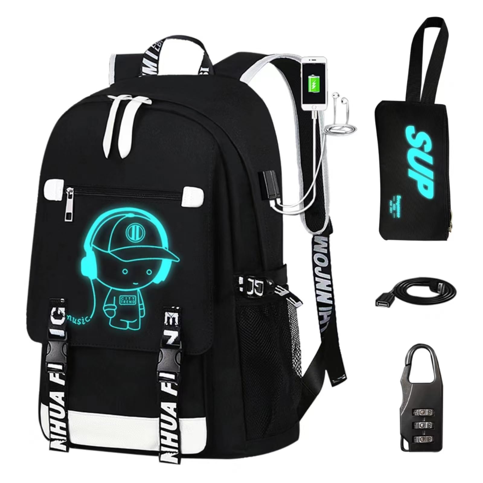 Anime Luminous Backpack with USB Charging Port - Waterproof School Backpack for Boys & Girls, Teen Book Bag for Elementary/Middle School Students, Travel & Laptop Backpack - Perfect for Daily Use, School & Outdoor Adventures