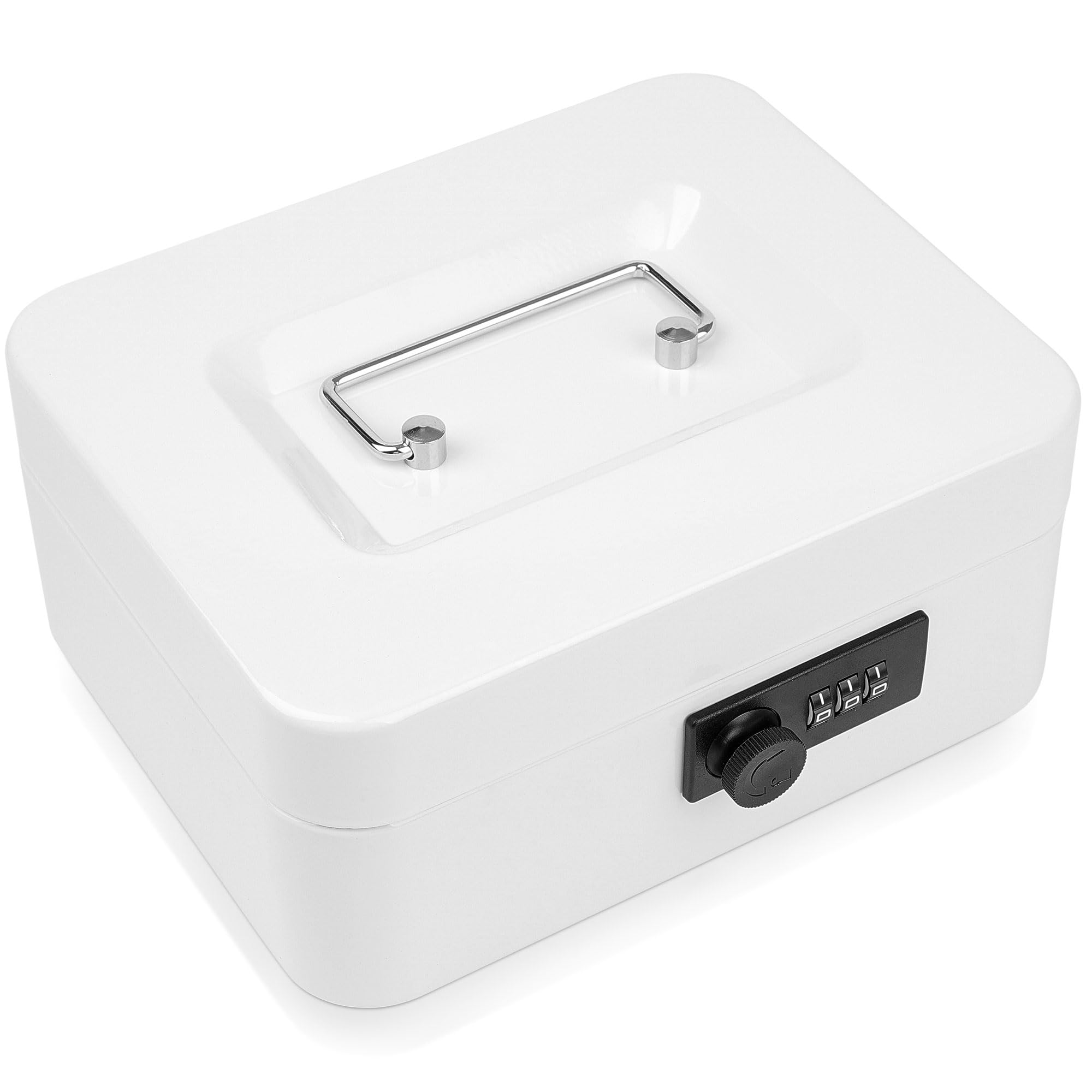 POLSPAG Medium Locking Cash Box with Combination Lock - Durable Metal Money Box with Tray - Secure Cash Organizer for Office, Small Business, Home & Retail (7.87