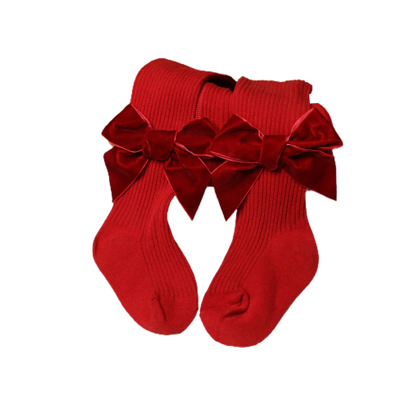 Toddler Baby Girl Tights - Seamless Knit Pantyhose with Bows, Christmas Red Leggings Pants Stockings - Perfect for Holiday Outfits, Family Photos & Winter Playtime