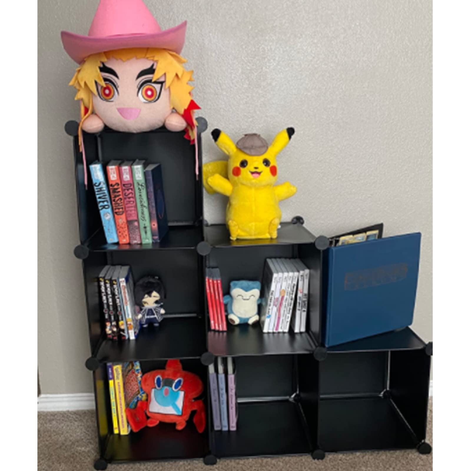 YCOCO 6-Cube Storage Organizer with Wooden Mallet | Closet Cabinet Bookshelf | Plastic Square Cube Storage for Home, Office & Kids Room | Black | Perfect for Organizing Clothes, Toys & Books in Bedroom, Nursery or Playroom
