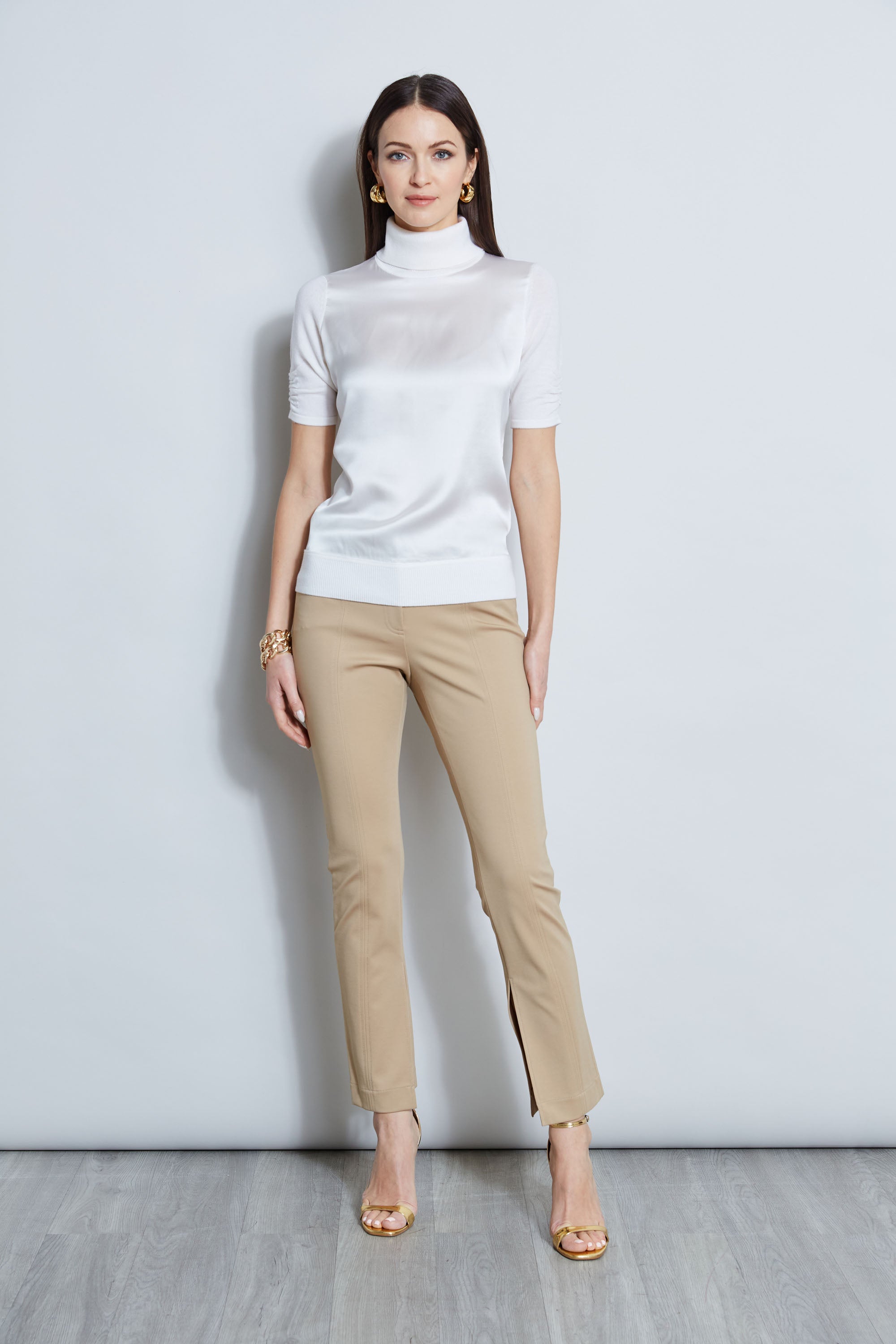 Women's Short Sleeve Satin Front Sweater - Soft Knit Pullover Top for Casual Wear & Office Outfits | Perfect for Spring & Summer Fashion