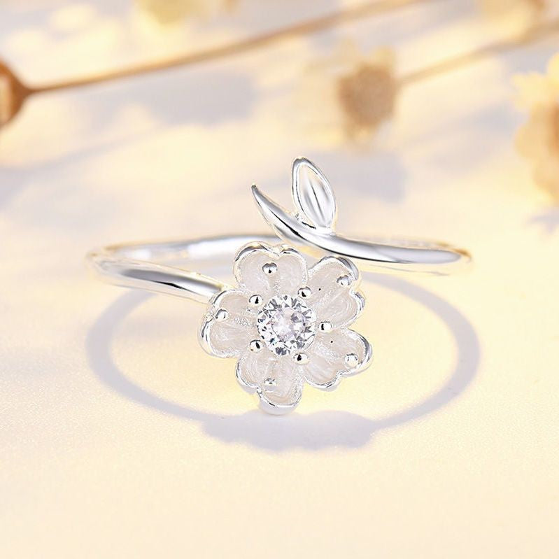 Cherry Blossom White Flower Rings for Women - Elegant Floral Jewelry Gift for Mother's Day, Wedding, Anniversary | JZ041