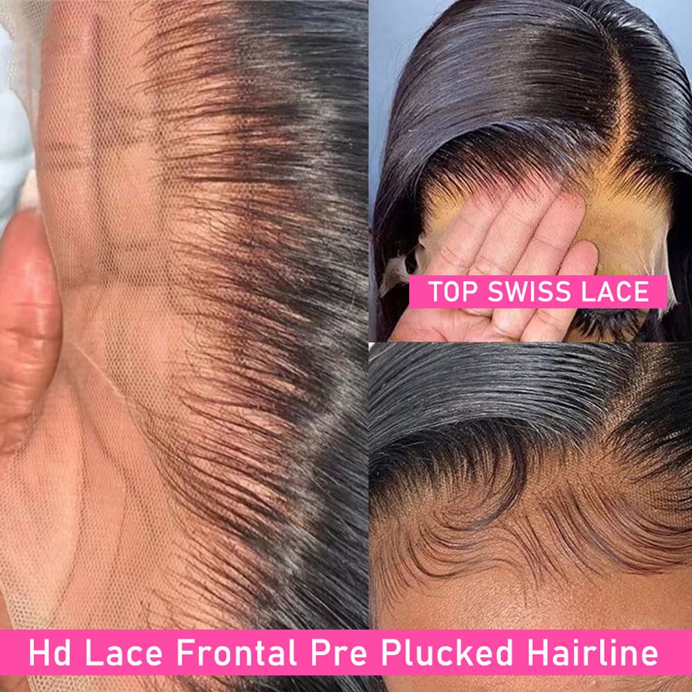13x4 Straight Lace Front Wigs Human Hair - 180% Density Pre Plucked Brazilian Virgin Hair 26 Inch HD Transparent Lace Wig with Baby Hair & Natural Hairline for Women | Perfect for Daily Wear, Parties & Special Occasions