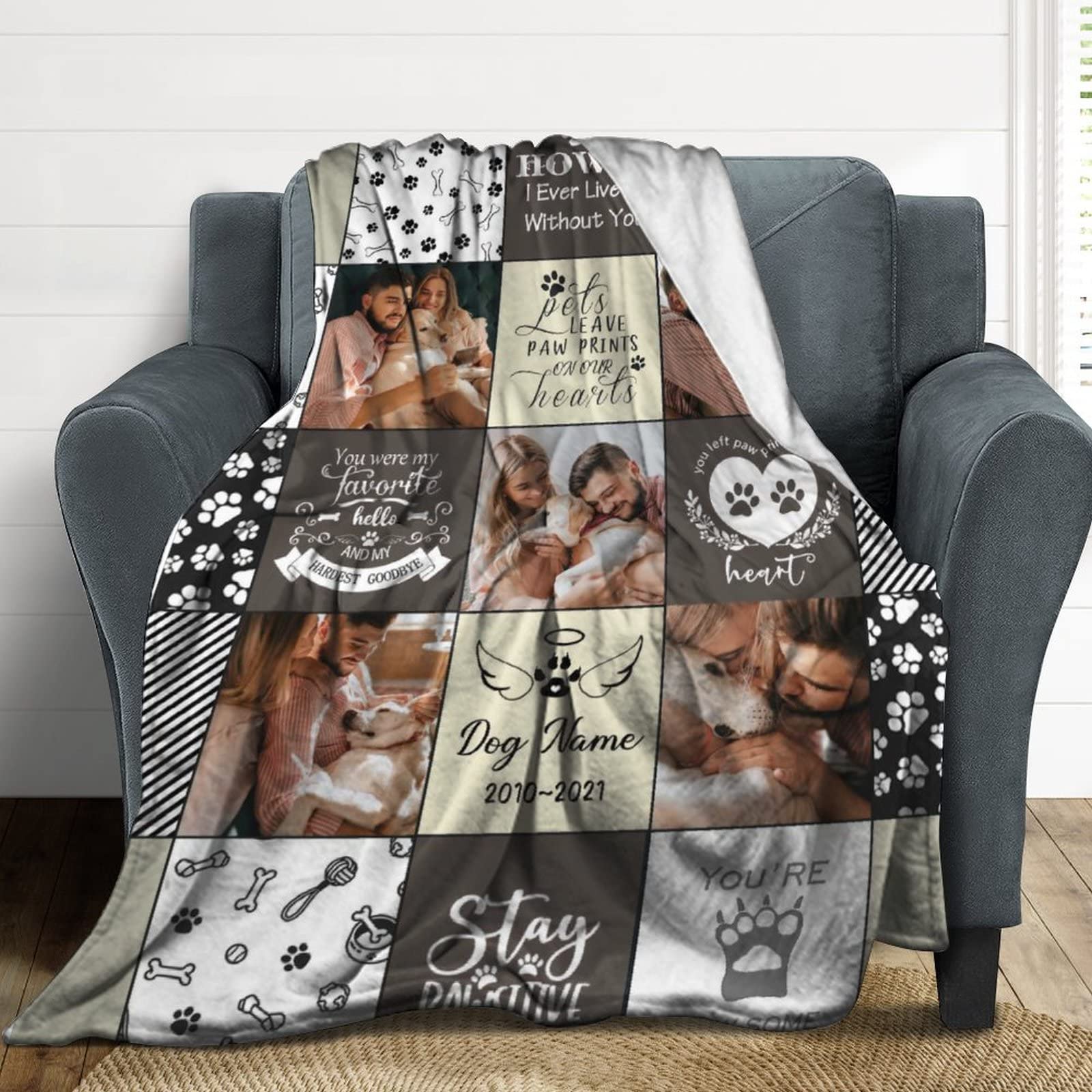 Personalized Memorial Blanket for Dogs & Cats - Custom Pet Loss Sympathy Gift with Photo & Name - Comforting Bereavement Blanket for Grieving Pet Owners - Perfect for Memorials, Funerals & Healing After Pet Loss