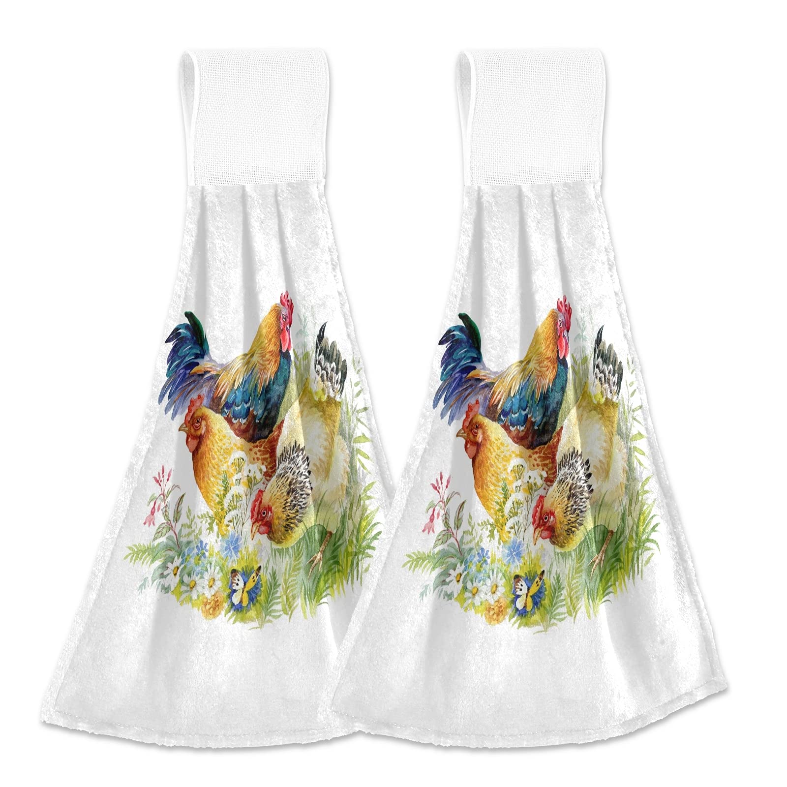 Premium Selerdon Kitchen Hand Towels Set of 2 - Rooster & Watercolor Floral Design | Fast-Drying, Super Absorbent & Soft | Perfect for Kitchen, Bathroom & Home Decor | Ideal for Cooking, Cleaning & Decorative Hanging