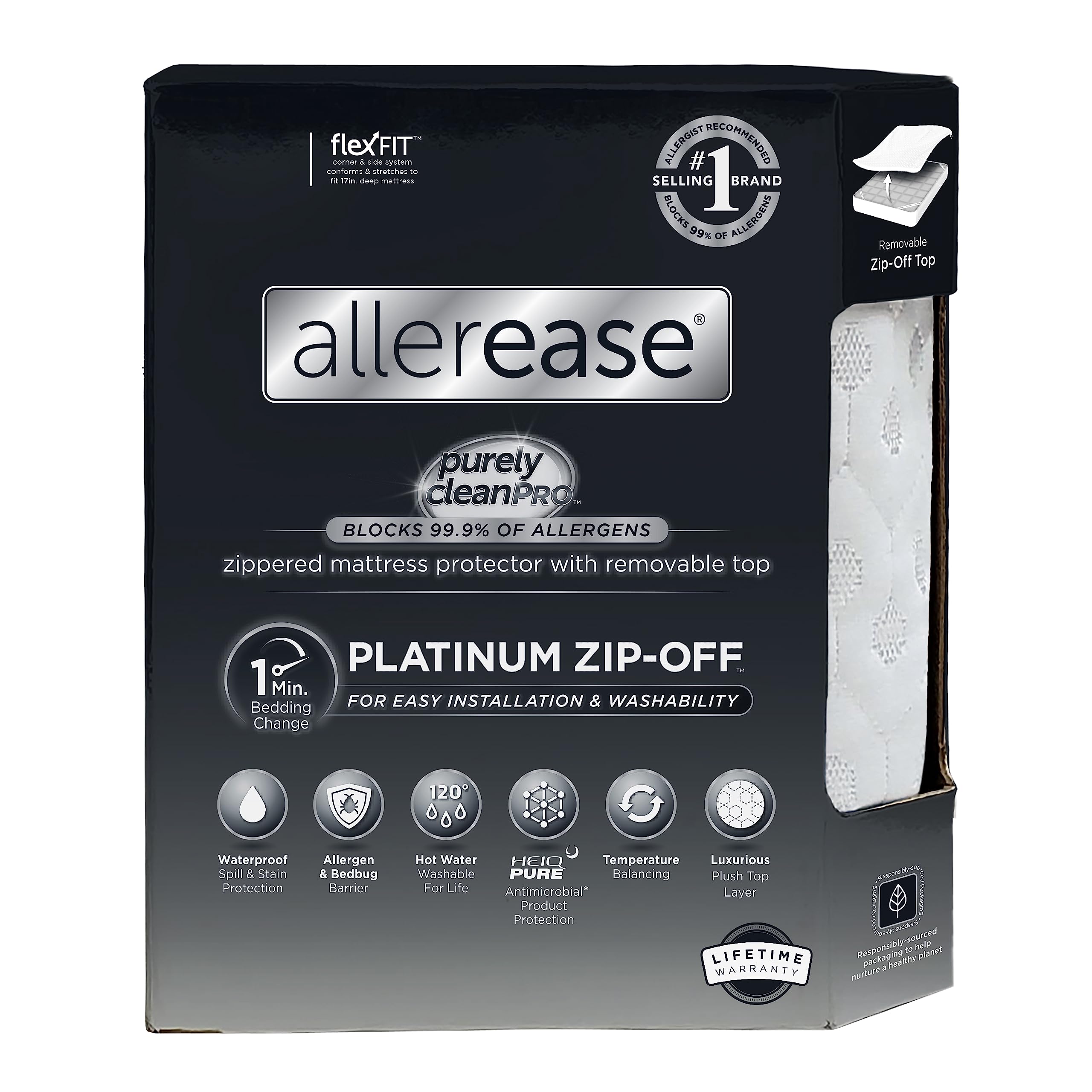 AllerEase Platinum King Size Waterproof Mattress Protector - 360° Zipper Allergen Barrier, Temperature Regulating & Machine Washable - Hypoallergenic Bed Cover for Allergy Relief & Dust Mite Protection (White) - Perfect for Asthma Sufferers, Kids' Rooms & Luxury Hotel-Style Bedding