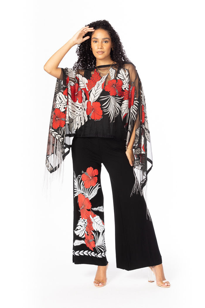 Floral Print Hibiscus Palazzo Pants Set for Women - Summer Boho Beach Outfit, Lounge Wear & Vacation Style