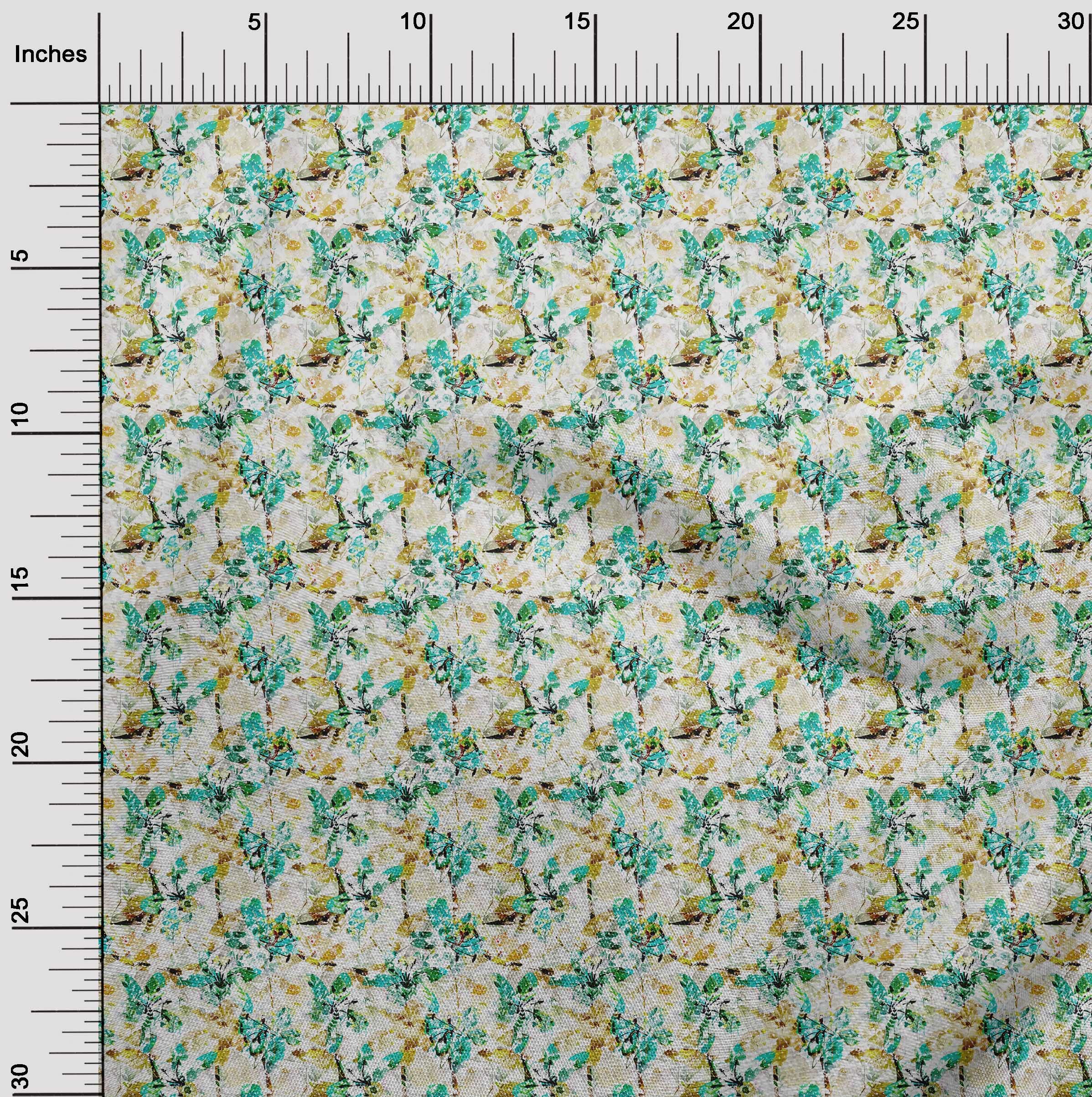 oneOone Polyester Spandex Turquoise Green Abstract Floral Print Fabric by The Yard - 56 Inch Wide Dress Material for DIY Clothing, Home Decor & Craft Projects