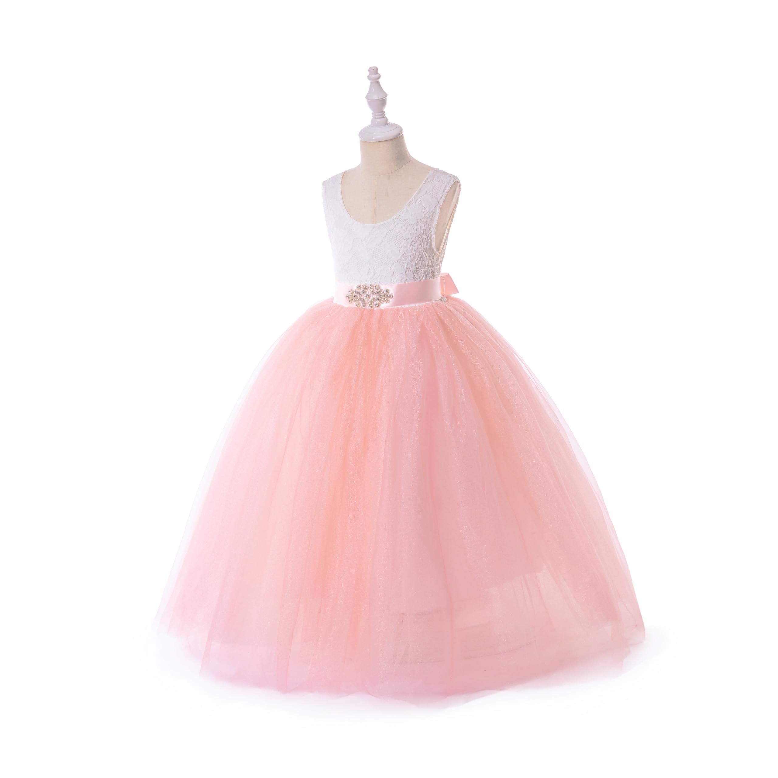 Glamulice Sleeveless Flower Girl Dress - A-Line Tulle Princess Party Gown with Lace Details for Weddings, Birthday Parties & Special Occasions