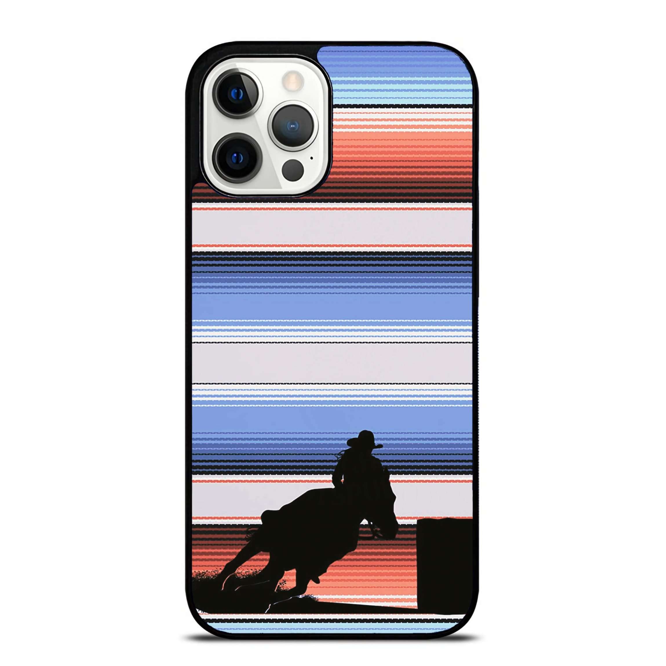 Horse Barrel Racing Serape Rodeo Cowgirl iPhone Case - Compatible with iPhone 14 13 12 11 X XS XR 8 7 6 6s Plus Mini Pro Max - Western Rodeo Design for Cowgirls & Equestrian Lovers - Perfect for Rodeo Events, Horseback Riding & Country Style
