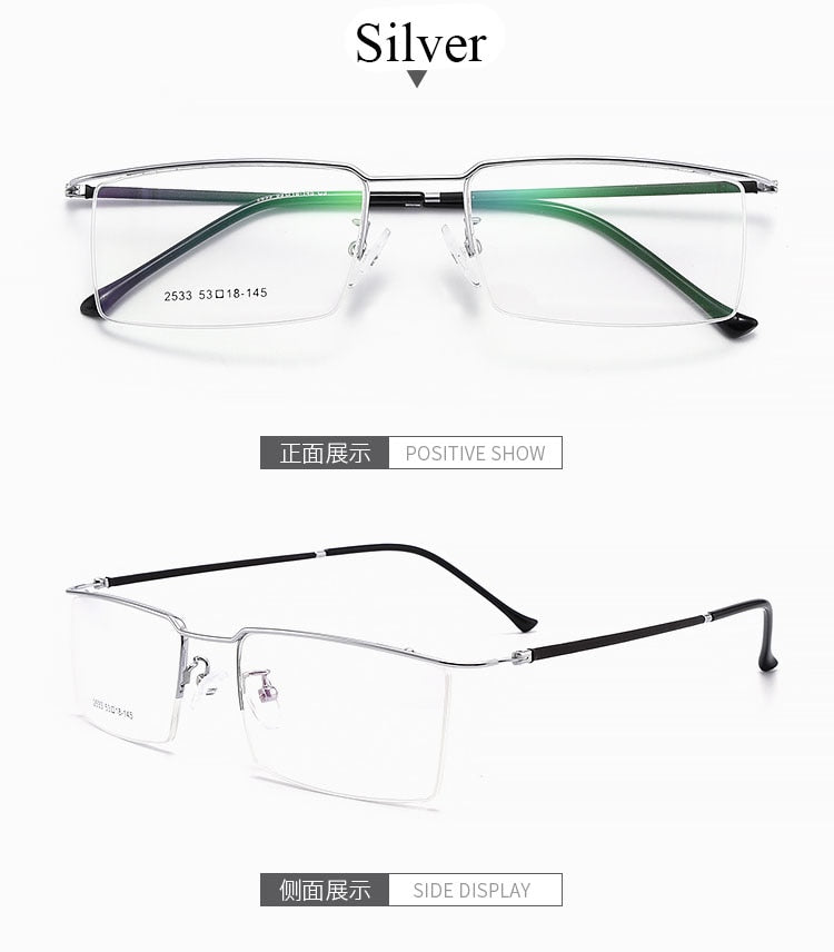 Bclear Sc2533 Men's Semi Rim Square Titanium Alloy Eyeglasses – Lightweight & Durable Frames for Work, Reading & Everyday Wear