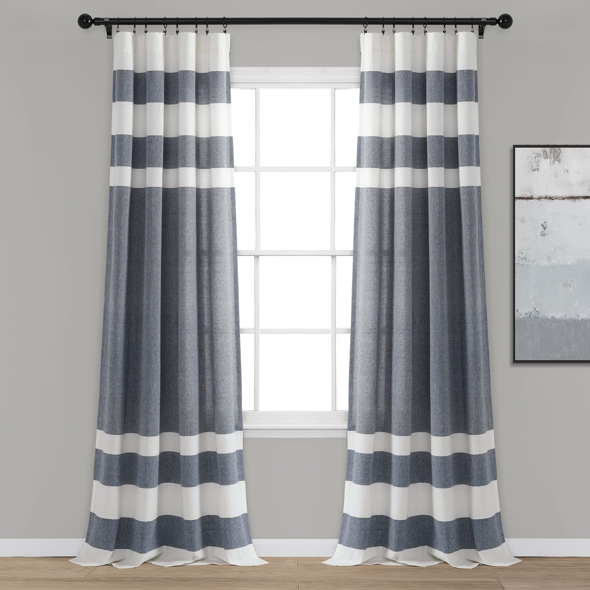 Premium Cape Cod Stripe Yarn-Dyed Cotton Curtain Panel Set - Breathable Window Treatments for Living Room, Bedroom & Coastal Decor
