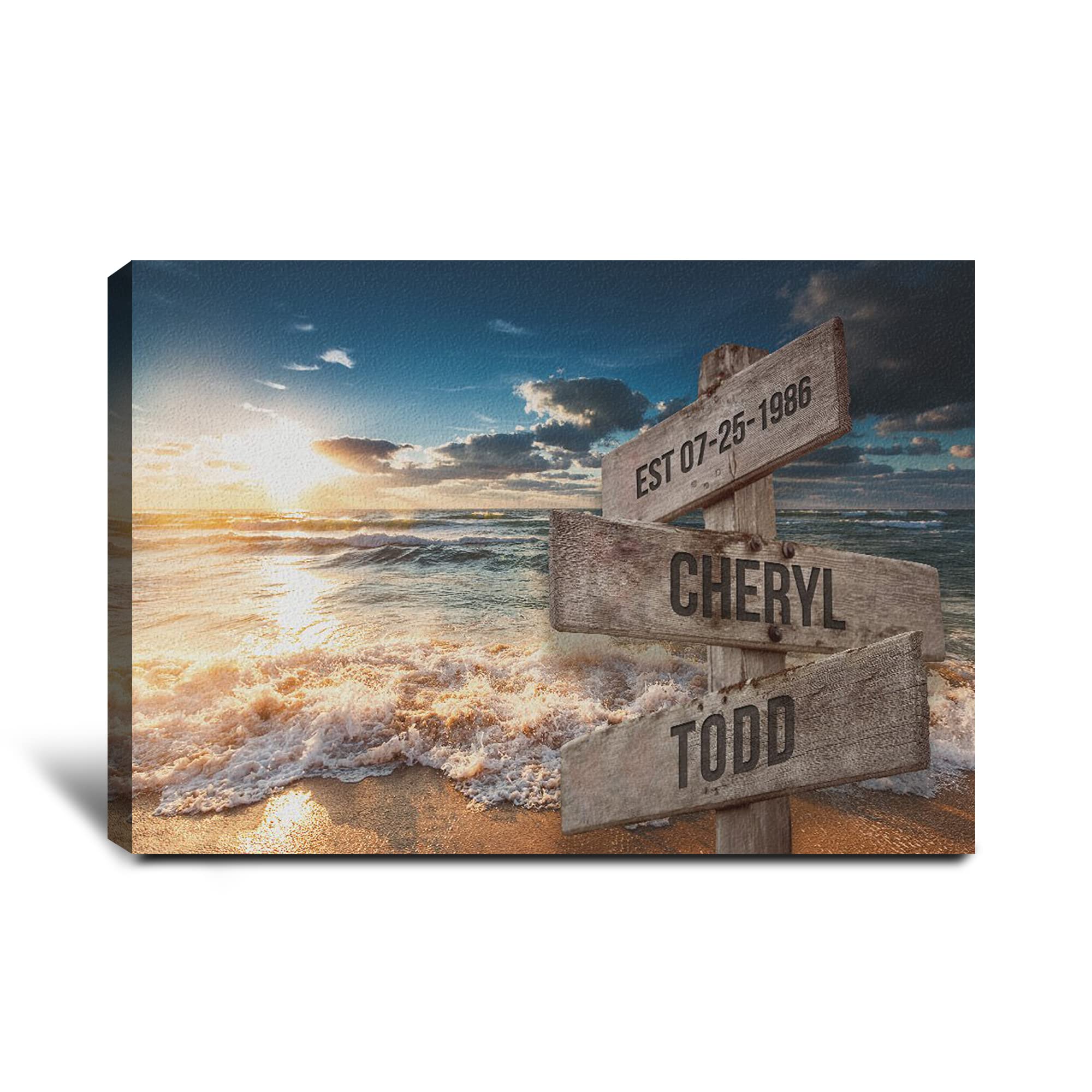 Personalized Ocean Sunset Canvas Wall Art - Custom Multi-Name Family Portrait - Premium Framed Gift for Home Decor (36x24 Inch) - Perfect for Living Room, Bedroom & Anniversary Gifts