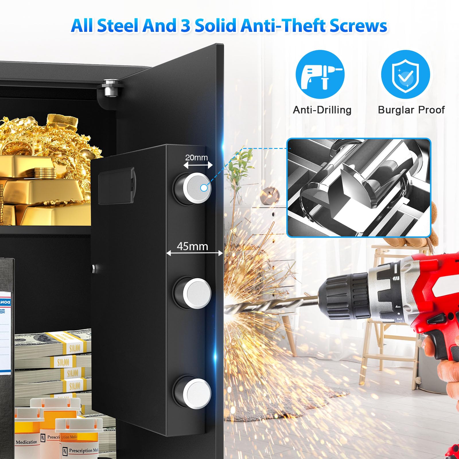 3.3 Cu Ft Fireproof & Waterproof Home Safe Box - Digital Security Lock with Smart Alert System, Anti-Theft Protection for Money & Jewelry - Removable Shelf & Mute Function - Ideal for Home, Office & Travel Use