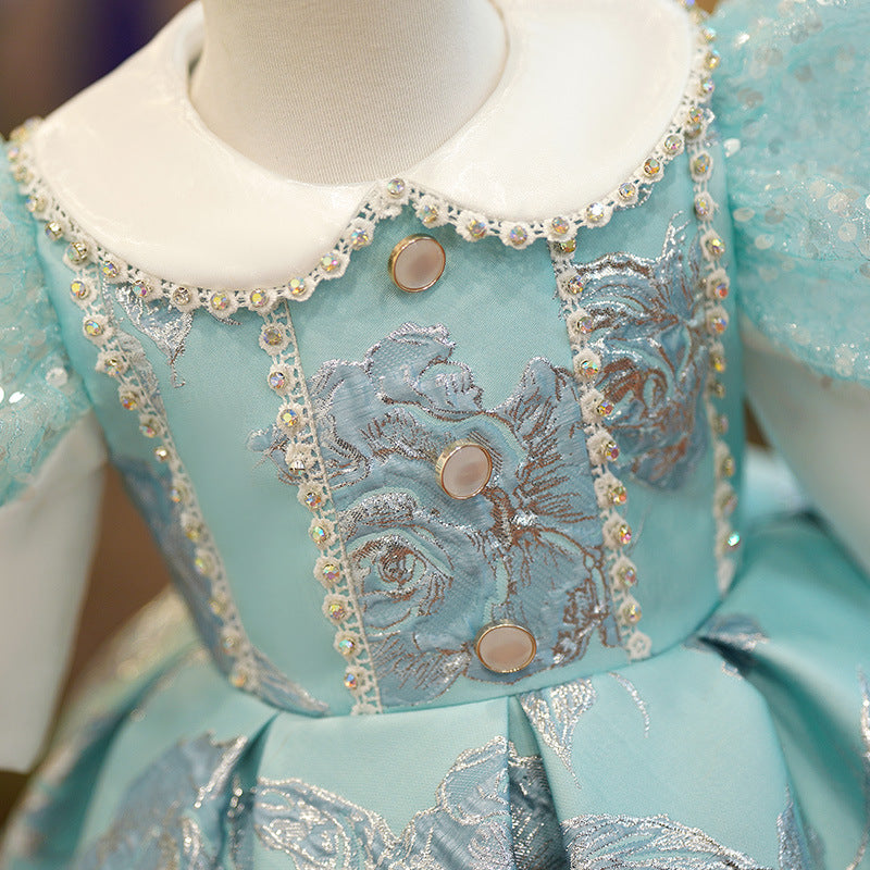 Elegant Mint Green Satin Flower Girl Dress with Lace Collar - Perfect for Weddings, Pageants & Special Occasions