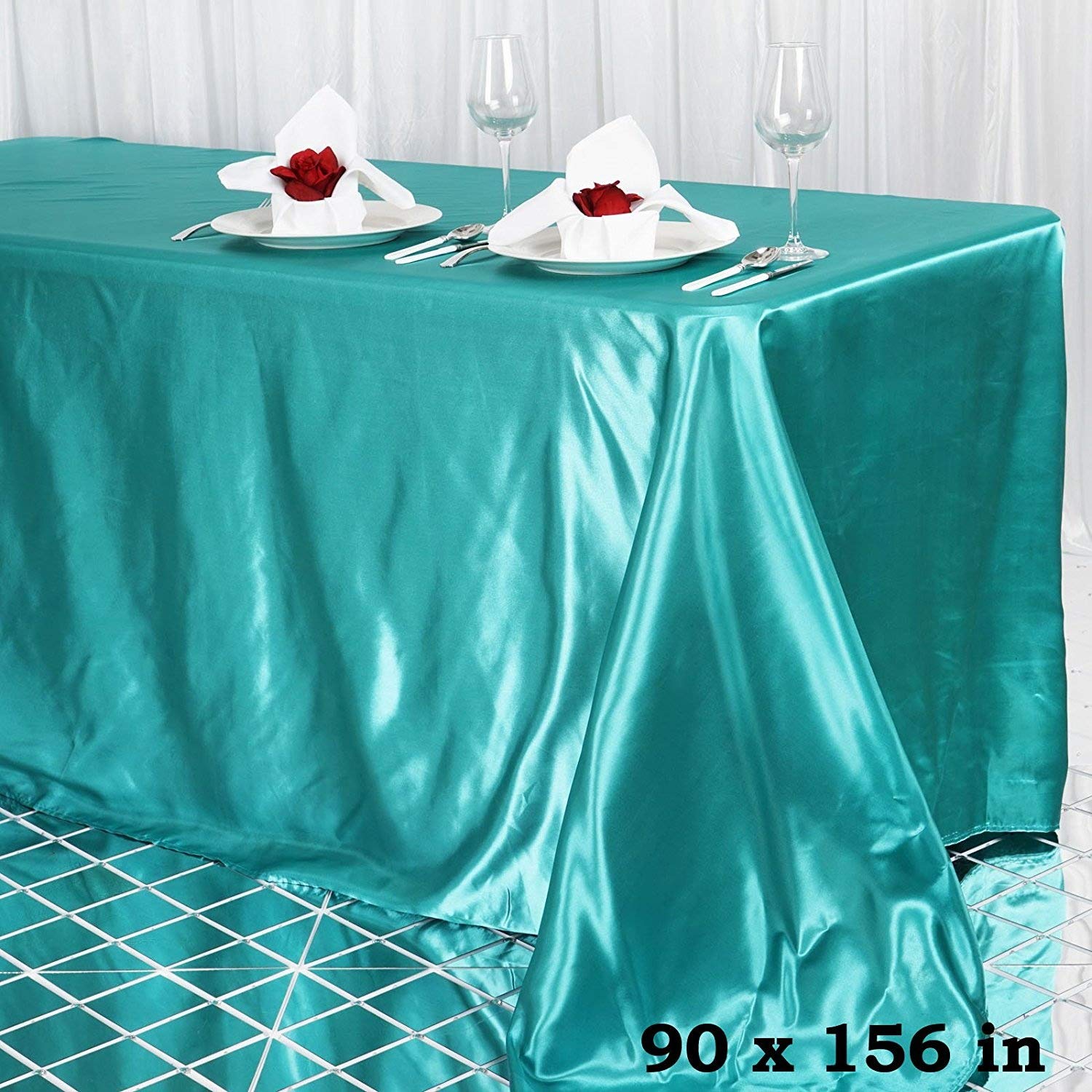 BalsaCircle 90x156 Inch Turquoise Satin Rectangle Tablecloth - Elegant Wedding Reception Table Cover, Durable Dining Table Linen for Kitchen & Special Events - Perfect for Banquets, Parties, and Home Decor
