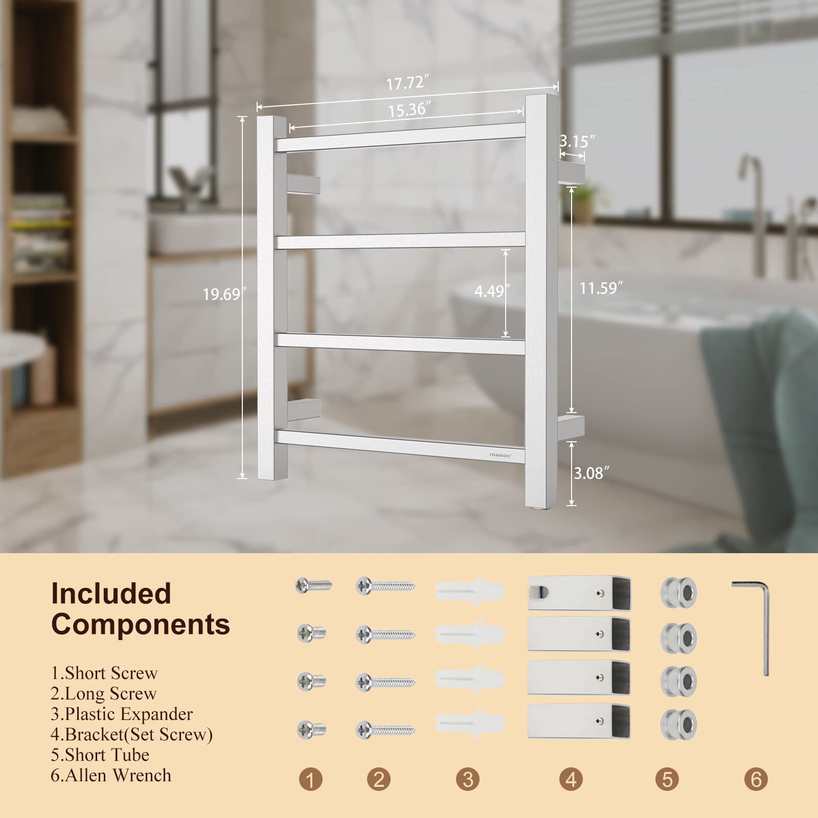 Brushed Nickel Electric Towel Warmer - Wall Mounted Bathroom Heated Towel Rack (19.69x17.71x4.33 Inches) with 4 Stainless Steel Bars, 35W Plug-in Drying Rack for Spa, Luxury Bathroom & Home Use - Model ETW13-2A