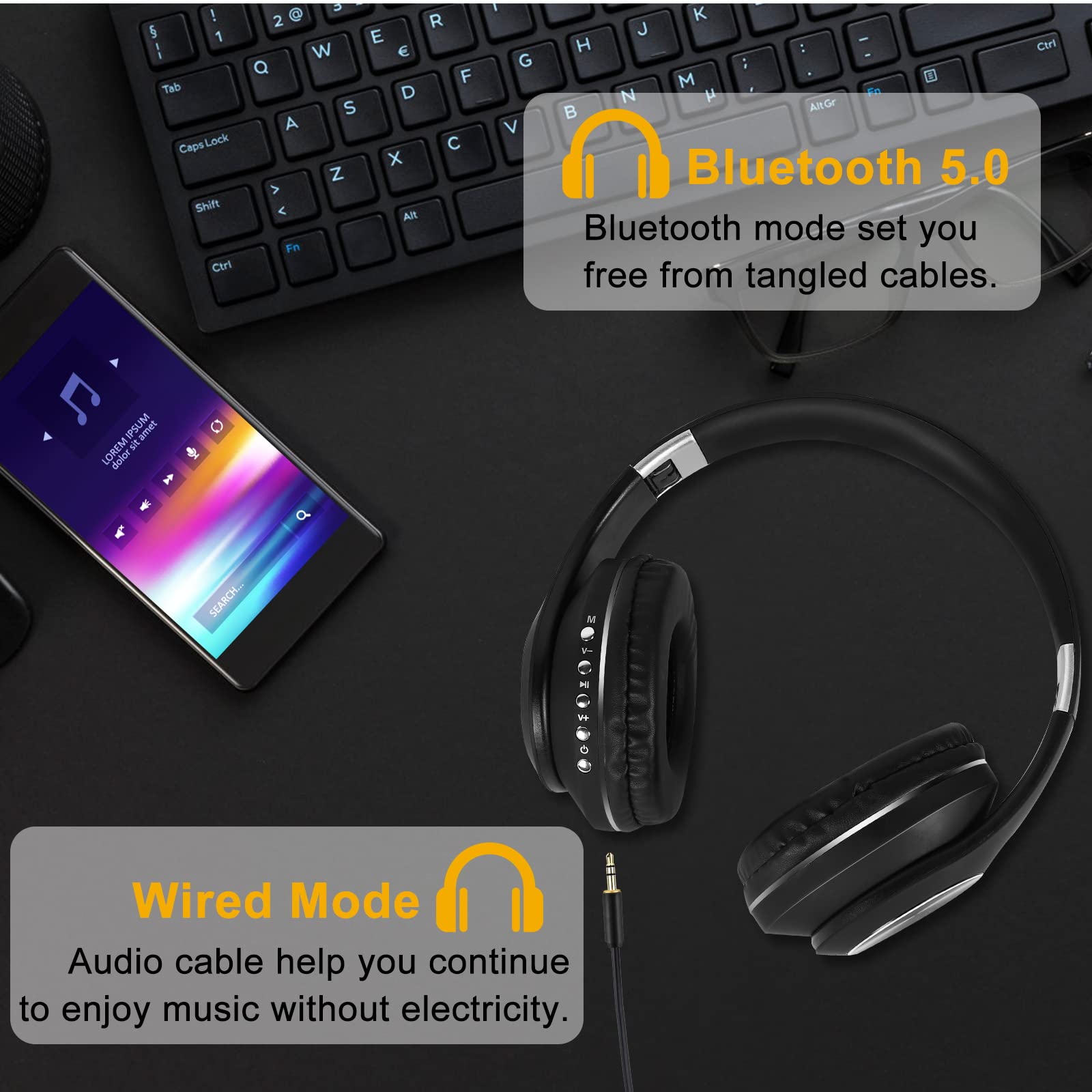 UrbanX UX991 Wireless Bluetooth Over-Ear Headphones - Hi-Res Audio, Deep Bass, Built-in Mic for Motorola One Vision - Perfect for Commuting, Gaming & Work Calls