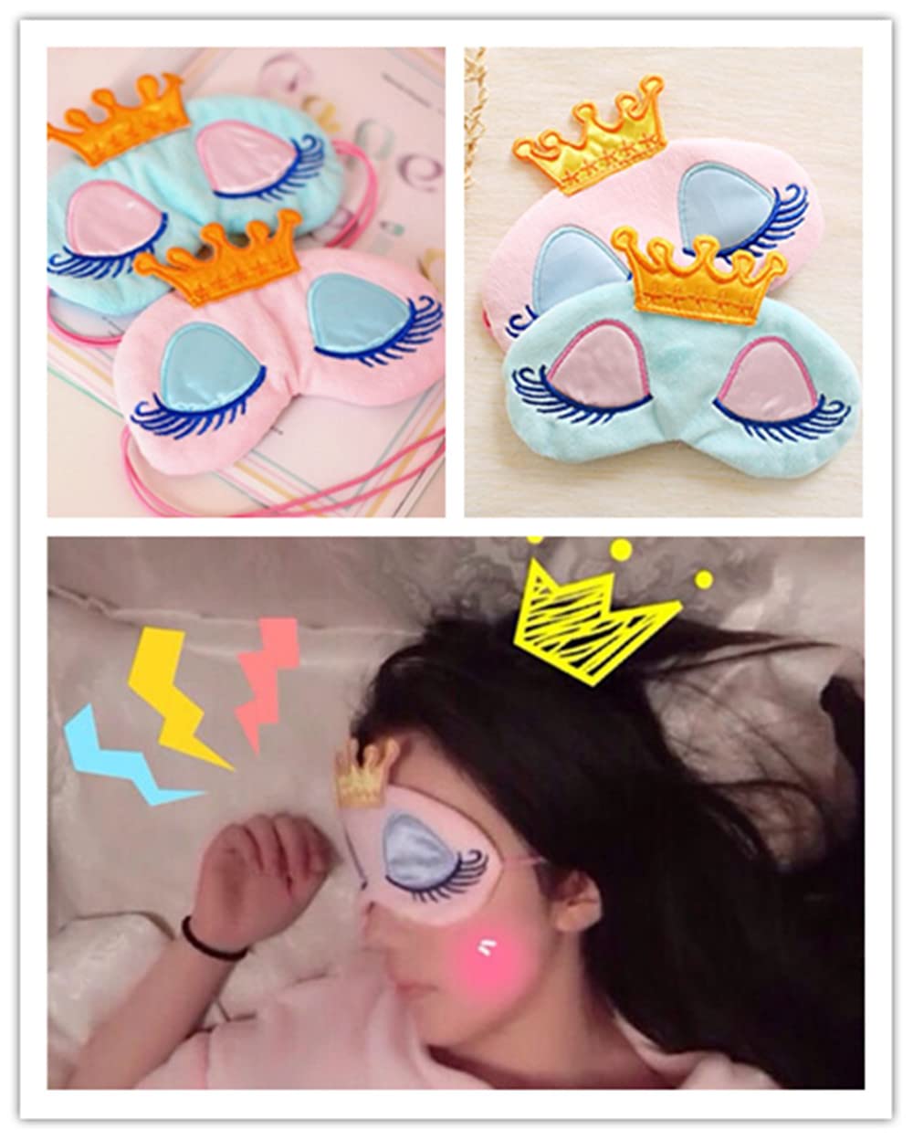 Princess Crown Sleep Mask for Women - Soft Cotton Blindfold for Travel, Naps & Beauty Sleep - Cute Cartoon Eye Shade (Pink, Light Blue) - Perfect for Airplanes, Spa Days & Relaxation