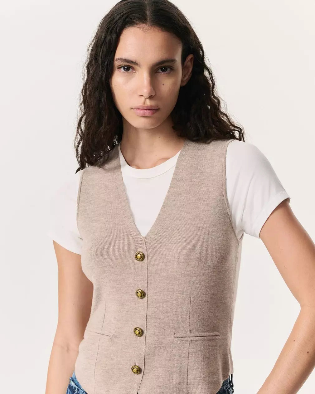 Ella Merino Wool Blend Sweater Vest for Women - Dark Taupe Knit Sleeveless Pullover | Perfect for Layering, Office Wear & Fall Fashion