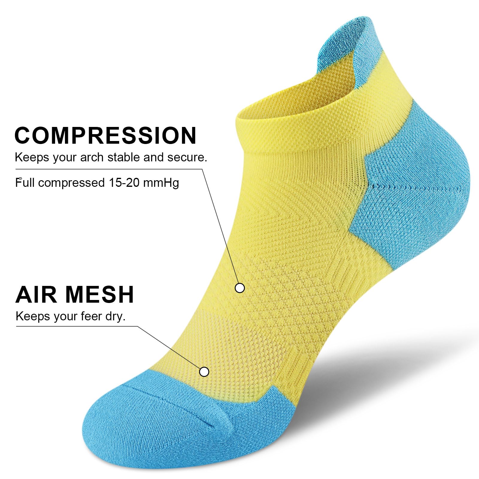 Women's Ankle Running Socks - 5/6 Pairs Breathable Athletic Compression Socks for Workout, Jogging & Daily Wear