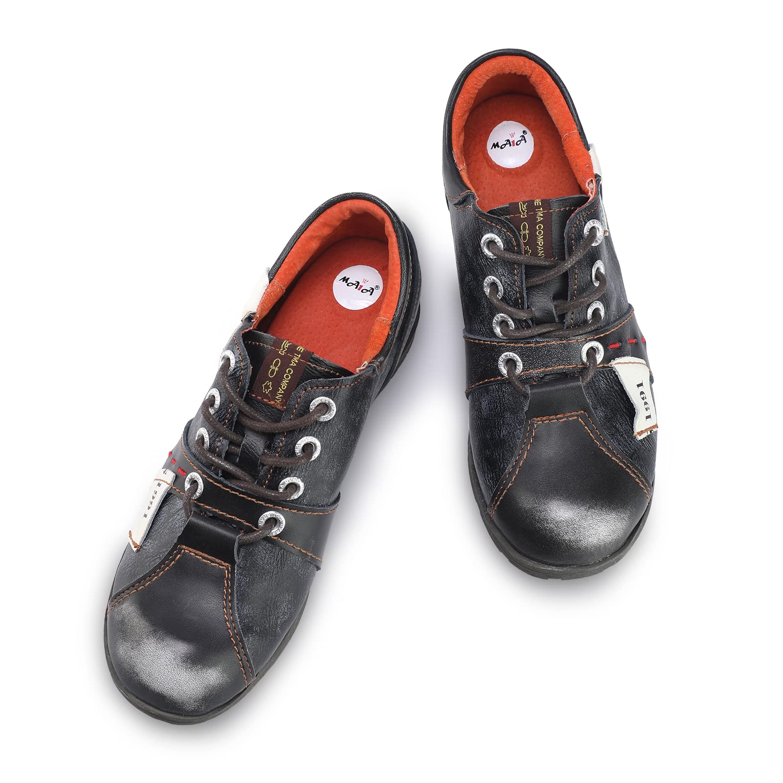 TMA EYES & MAiA Women's Handmade Leather Lace-Up Casual Shoes - Low Heel Comfortable Stitching Shoes for Women | Perfect for Office, Walking & Everyday Wear