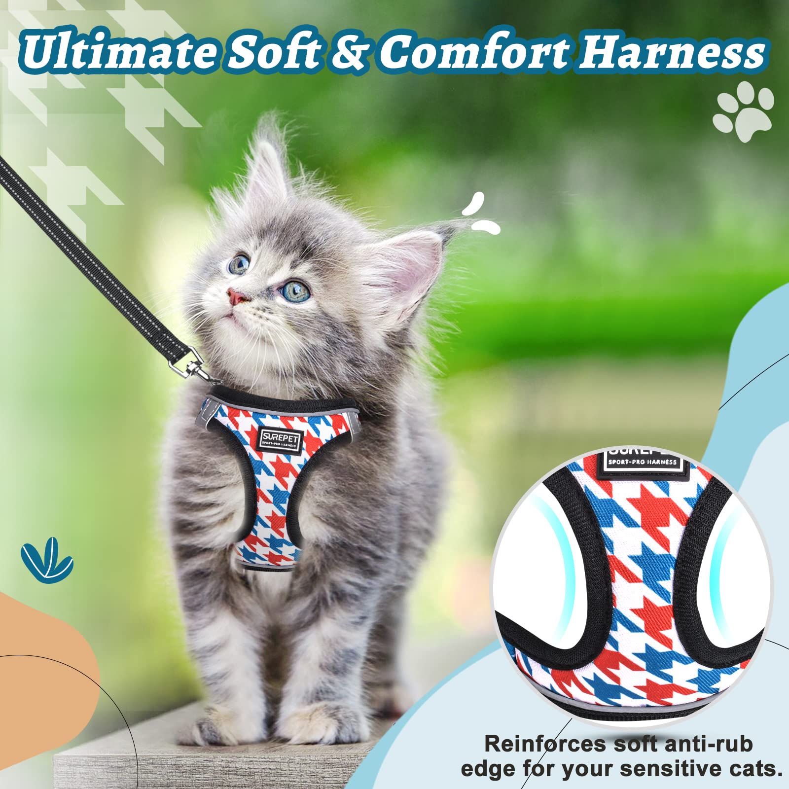 Adjustable Cat Harness & Leash Set - Soft Escape Proof Vest for Small Cats & Kittens, Reflective Pet Walking Harness for Travel & Outdoor Adventures (Ideal for Park Visits, Hiking & Safe Outdoor Exploration)
