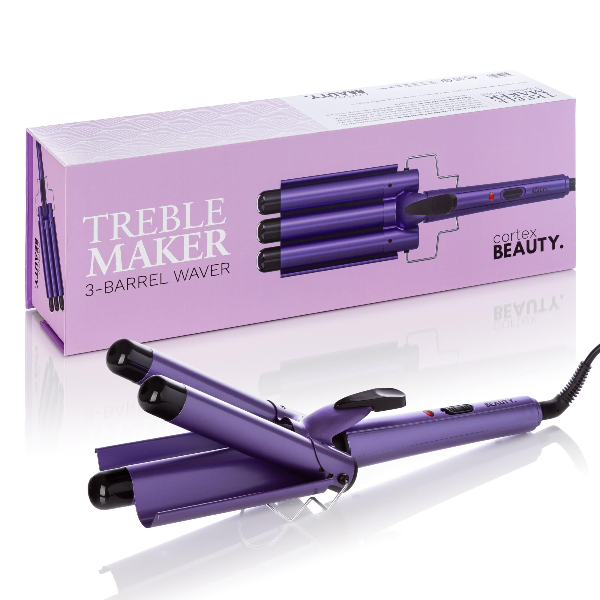 Cortex Beauty 3-Barrel Waver Hair Curler - Purple Professional Hair Styling Iron for Beach Waves & Loose Curls | Perfect for Daily Styling, Parties & Special Occasions