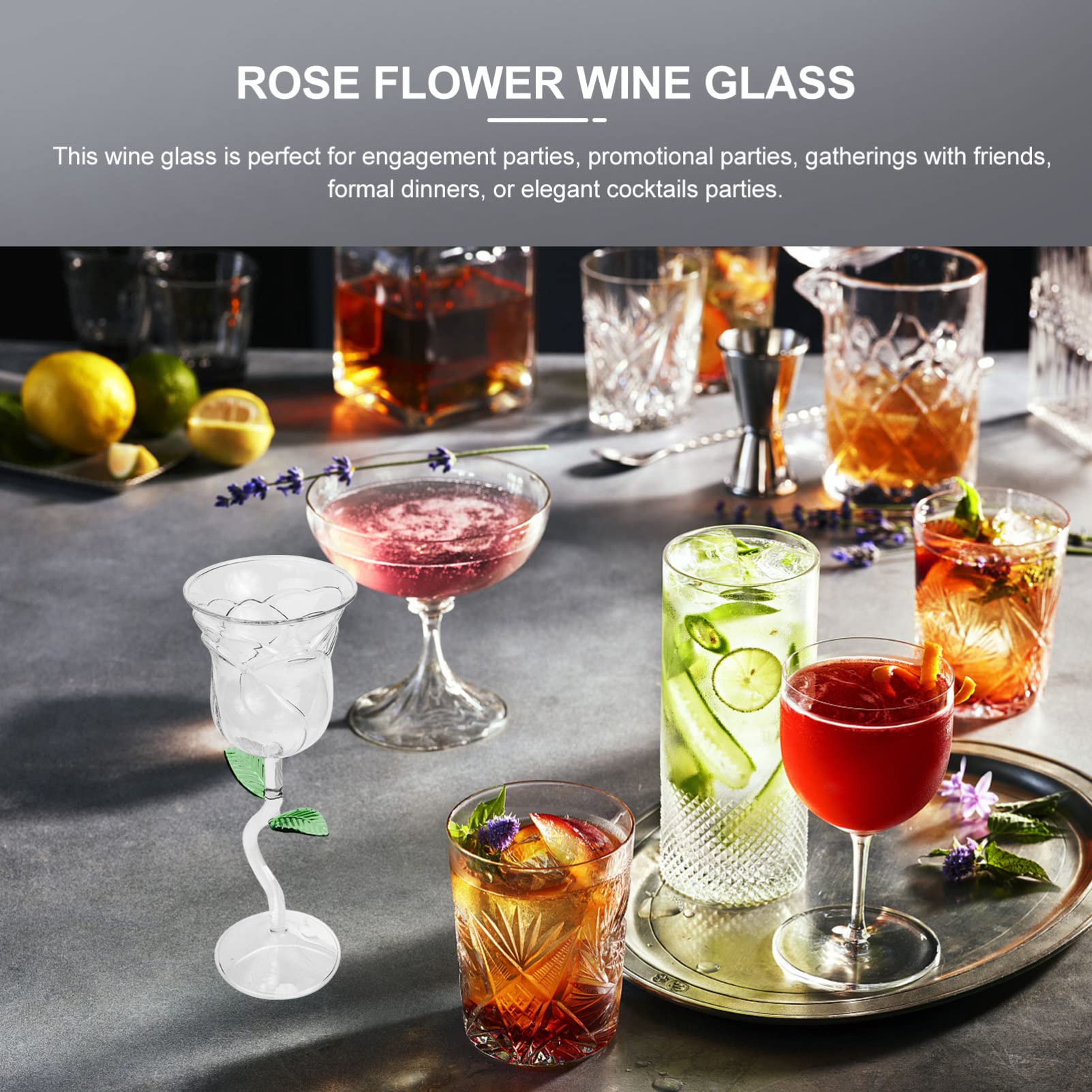 Elegant Rose Wine Glass Set - 6-Piece Floral Red Wine Goblets for Cocktails, Champagne & Party Beverages - Perfect for Weddings, Anniversaries & Romantic Dinners