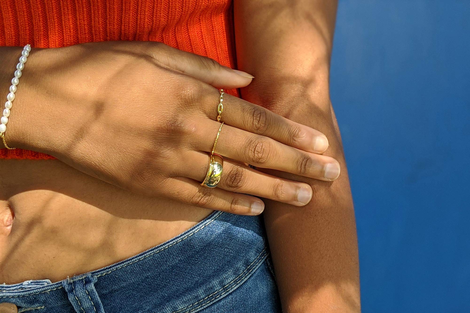 18K Gold Plated Simple Link Ring for Women - Minimalist Stacking Band, Dainty Gold Rings for Everyday Wear | Perfect for Layering, Gifts & Special Occasions