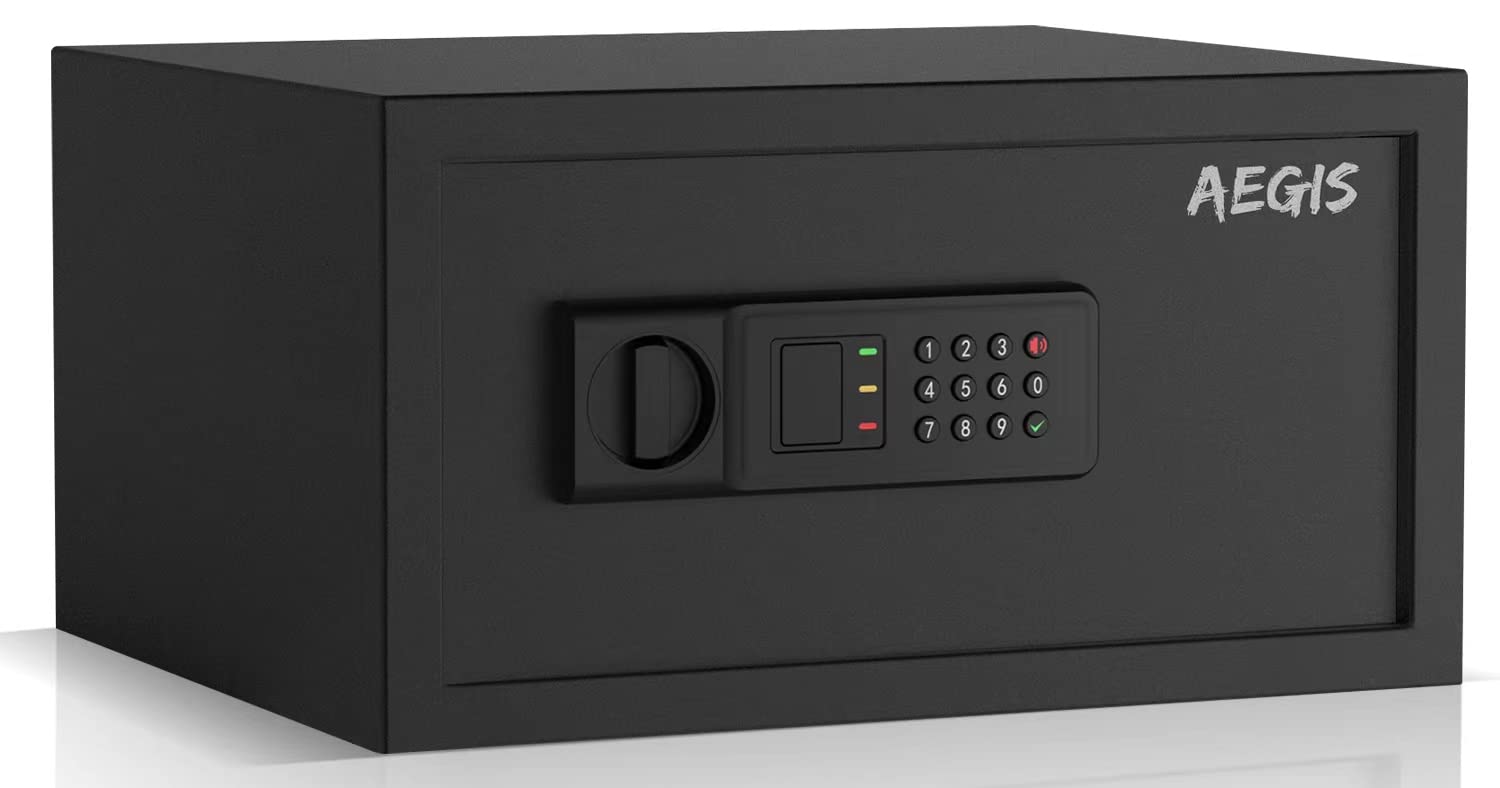 AEGIS 1.2 Cubic Feet Digital Safe Box with Electronic Keypad Lock - Fireproof Security Safe for Home & Office - Steel Cash Box with Override Keys & Personal Lock Cabinet - Perfect for Storing Money, Jewelry, Documents & Valuables (Home Security, Business Use, Emergency Protection)
