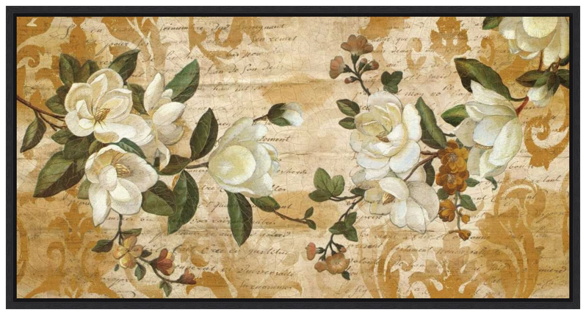Chris Donovan Magnolia Romance Framed Canvas Wall Art Print - 27x14 Inches, Sylvie Black Frame - Perfect for Living Room, Bedroom & Office Decor