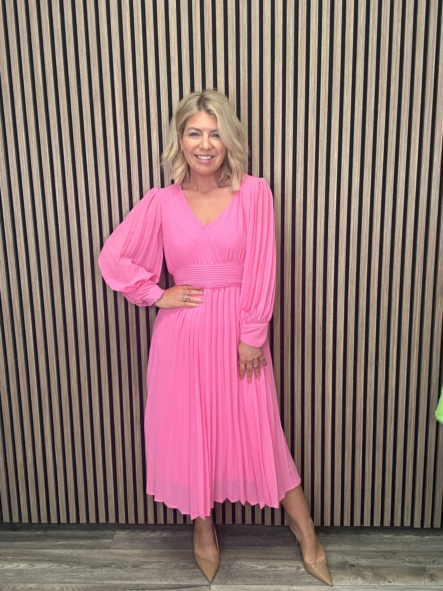 Hannah Midi Dress for Women - Flowy Pink Summer Dress with Short Sleeves, Perfect for Beach Vacation, Date Night and Casual Outings
