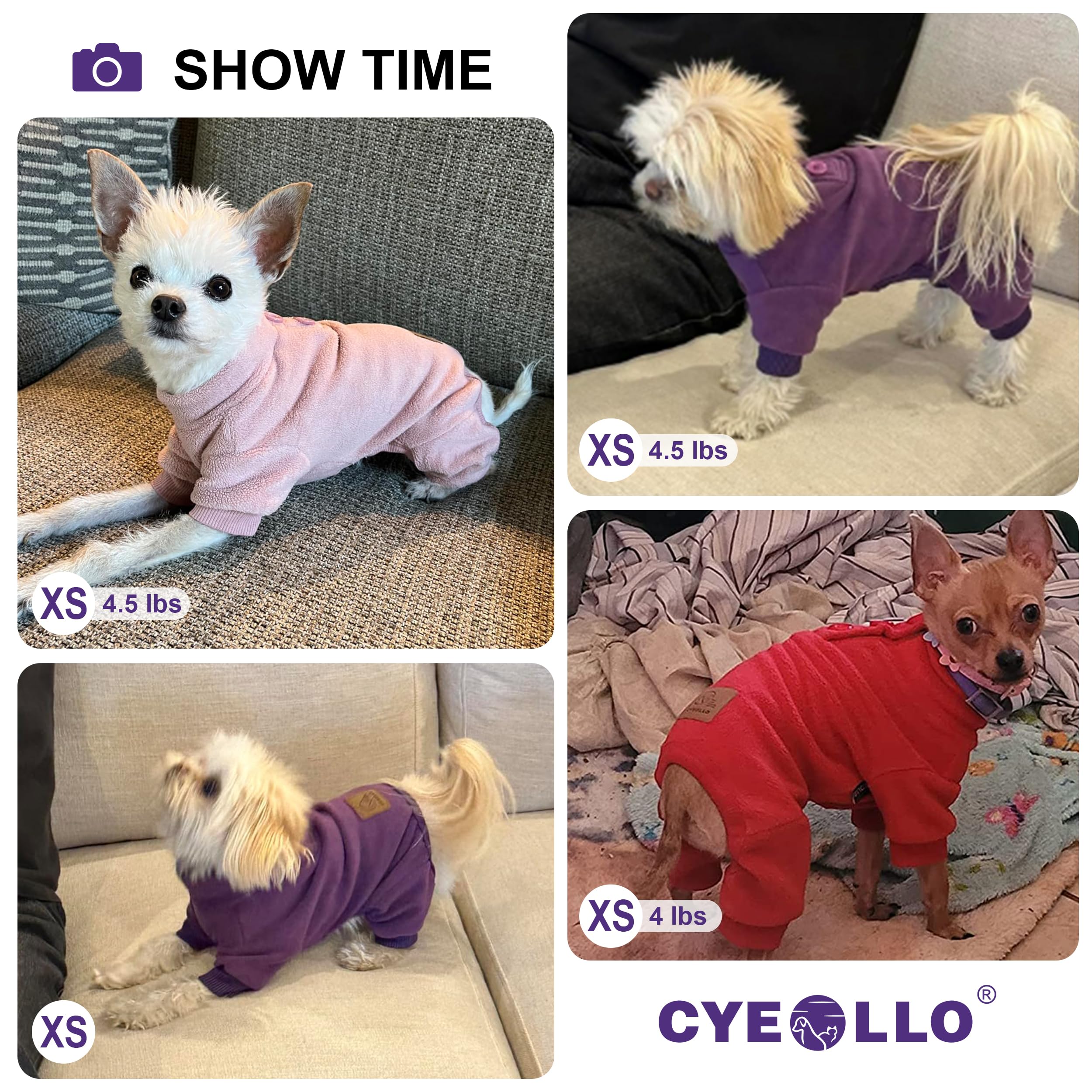 Cyeollo Fleece Dog Pajamas - Thermal Dog Onesie, Stretchy Jumpsuit for Small Dogs & Cats - Warm Puppy Pjs in Grey - Perfect for Winter Nights & Indoor Lounging