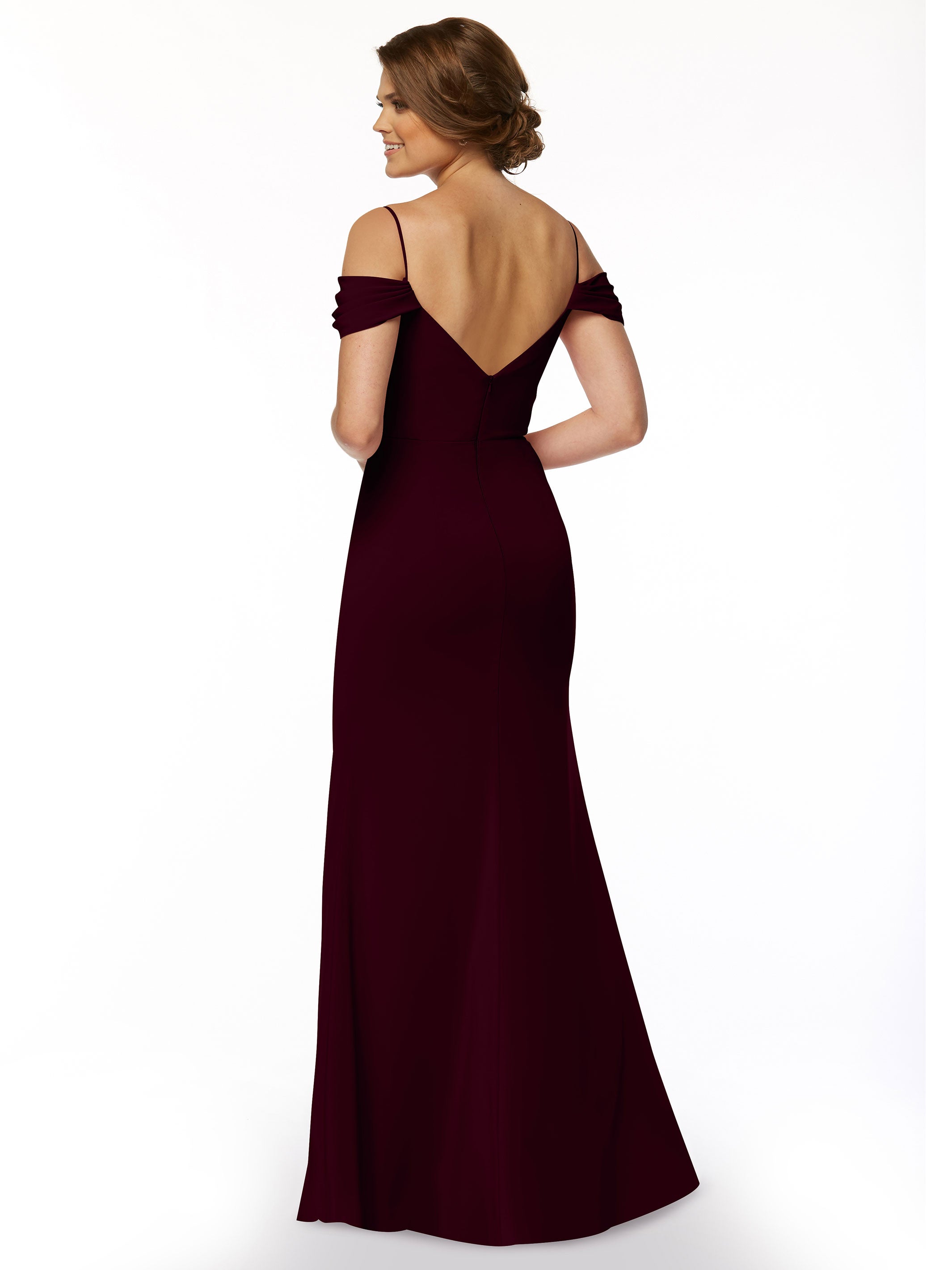 Elegant 83029 Stretch Chiffon Off-Shoulder Bridesmaid Dress with Thigh High Slit - Perfect for Weddings, Parties & Formal Events