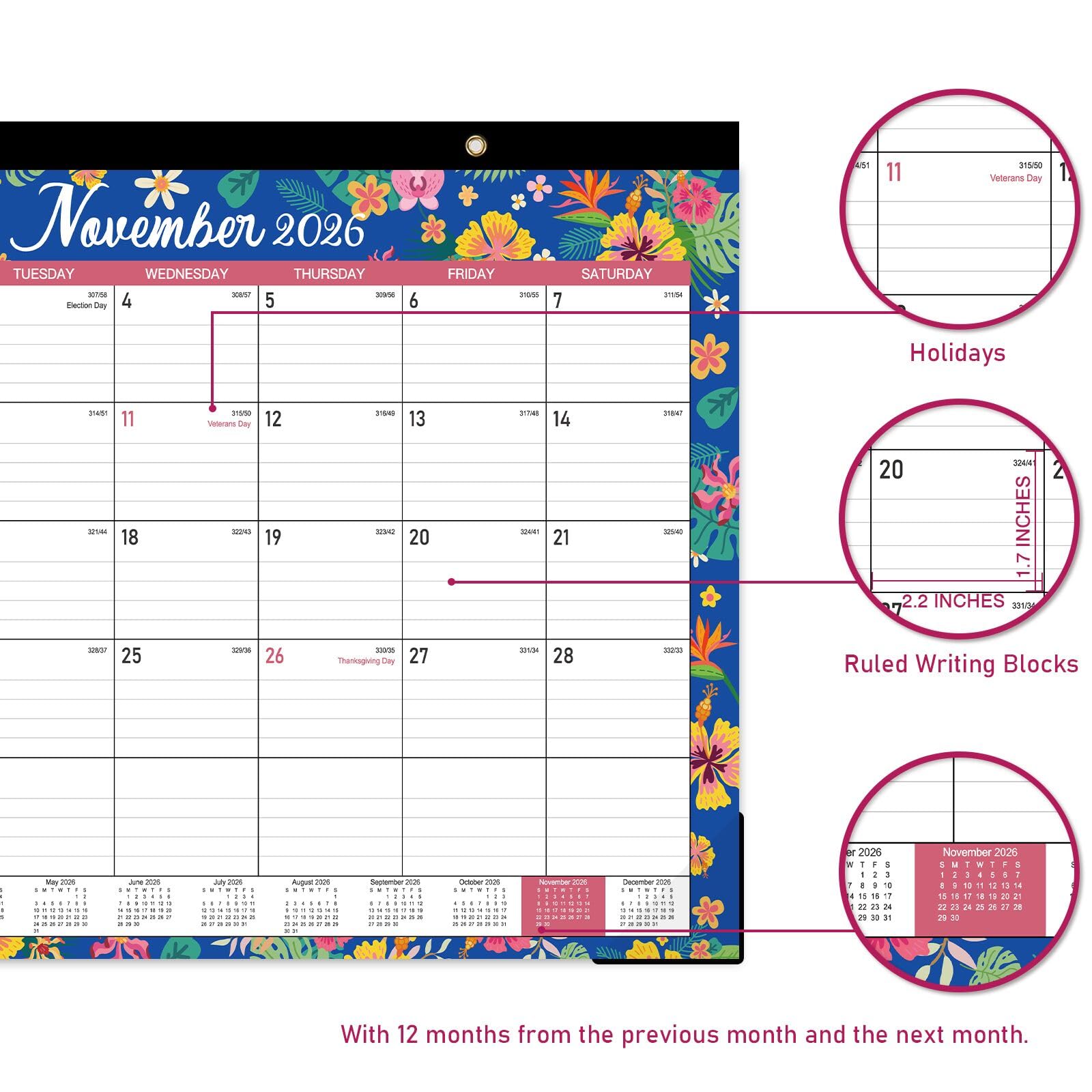 2025-2026 Large Monthly Desk Calendar | 18-Month Planner (July 2025 - December 2026) | 14.6