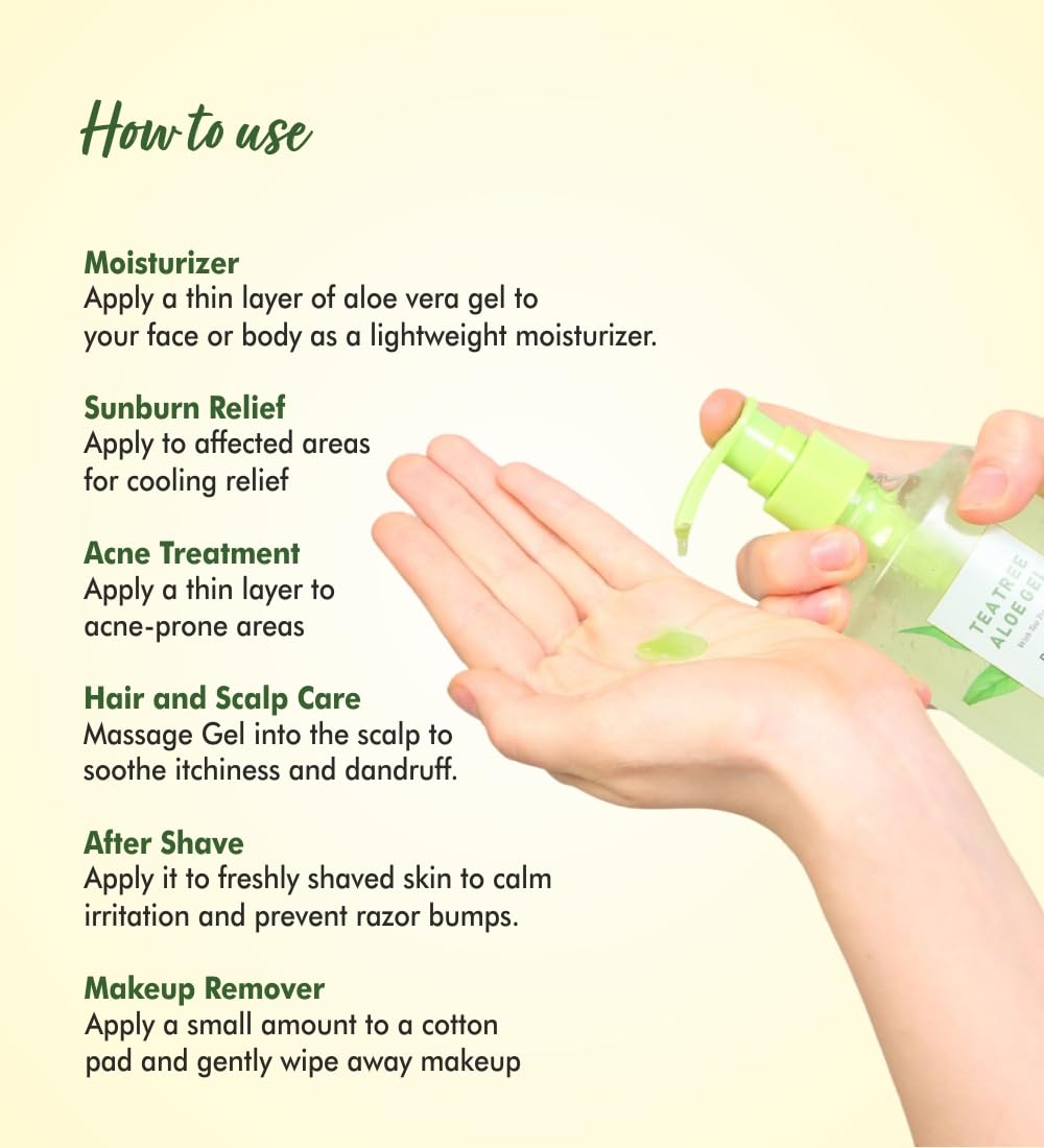 THE LOVE CO Aloe Vera & Tea Tree Oil Gel - 250ml | Natural Acne Treatment & Skin Soothing Moisturizer | Hydrating Face and Body Gel for Dry, Sensitive Skin | Perfect for Daily Skincare Routine & Post-Sun Care