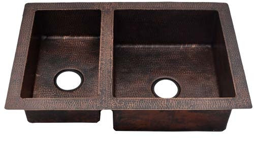 Vintage Copper Farmhouse Kitchen Sink 60/40 Double Bowl - Durable & Rustproof for Modern Farmhouse, Rustic Cabin, and Restaurant Kitchen Use