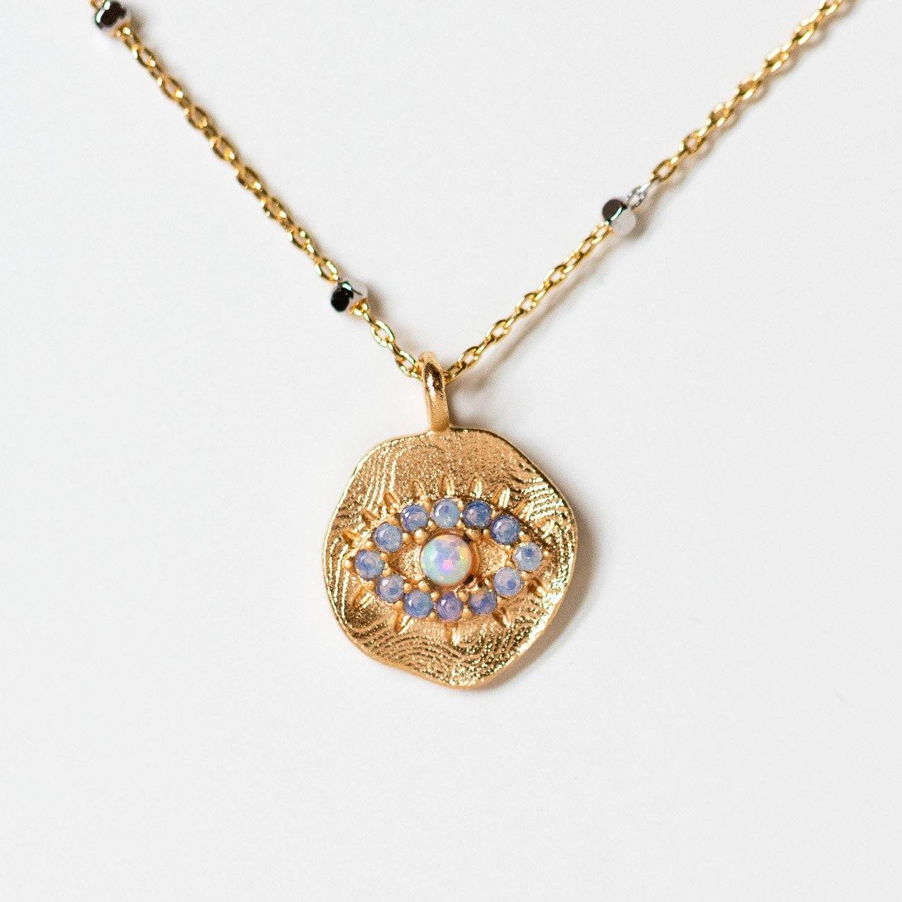 Evil Eye Necklace with Opal Stone - Protection Jewelry for Women, Gift for Her | Perfect for Everyday Wear, Meditation & Spiritual Healing