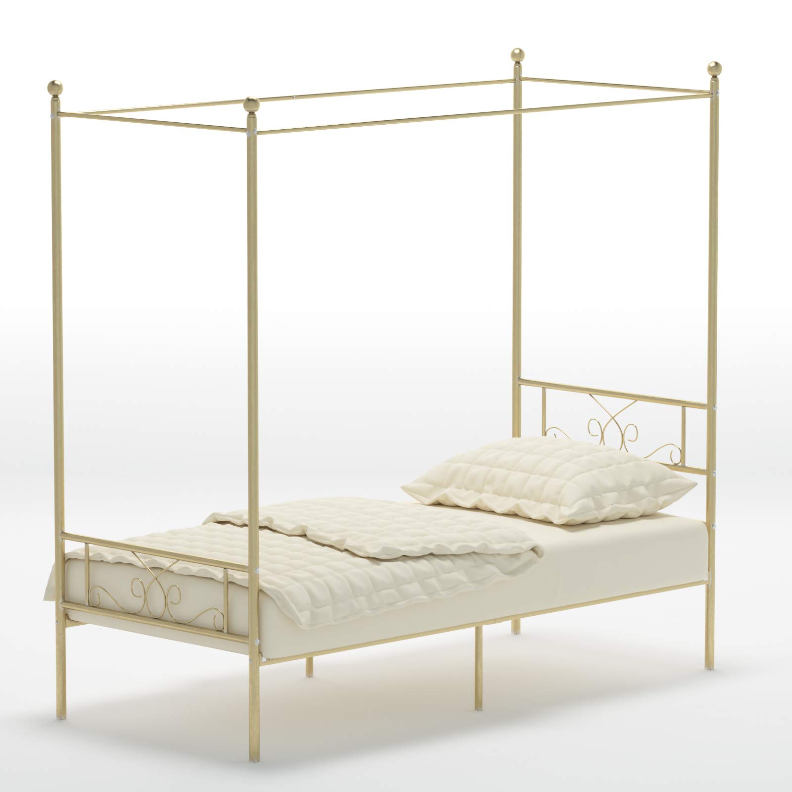 Weehom Twin Canopy Bed Frame with Headboard and Footboard - 4 Poster Metal Bed Frame for Kids & Adults - No Box Spring Needed - Gold Mattress Foundation Platform Bed - Perfect for Bedrooms, Guest Rooms & Kids' Rooms