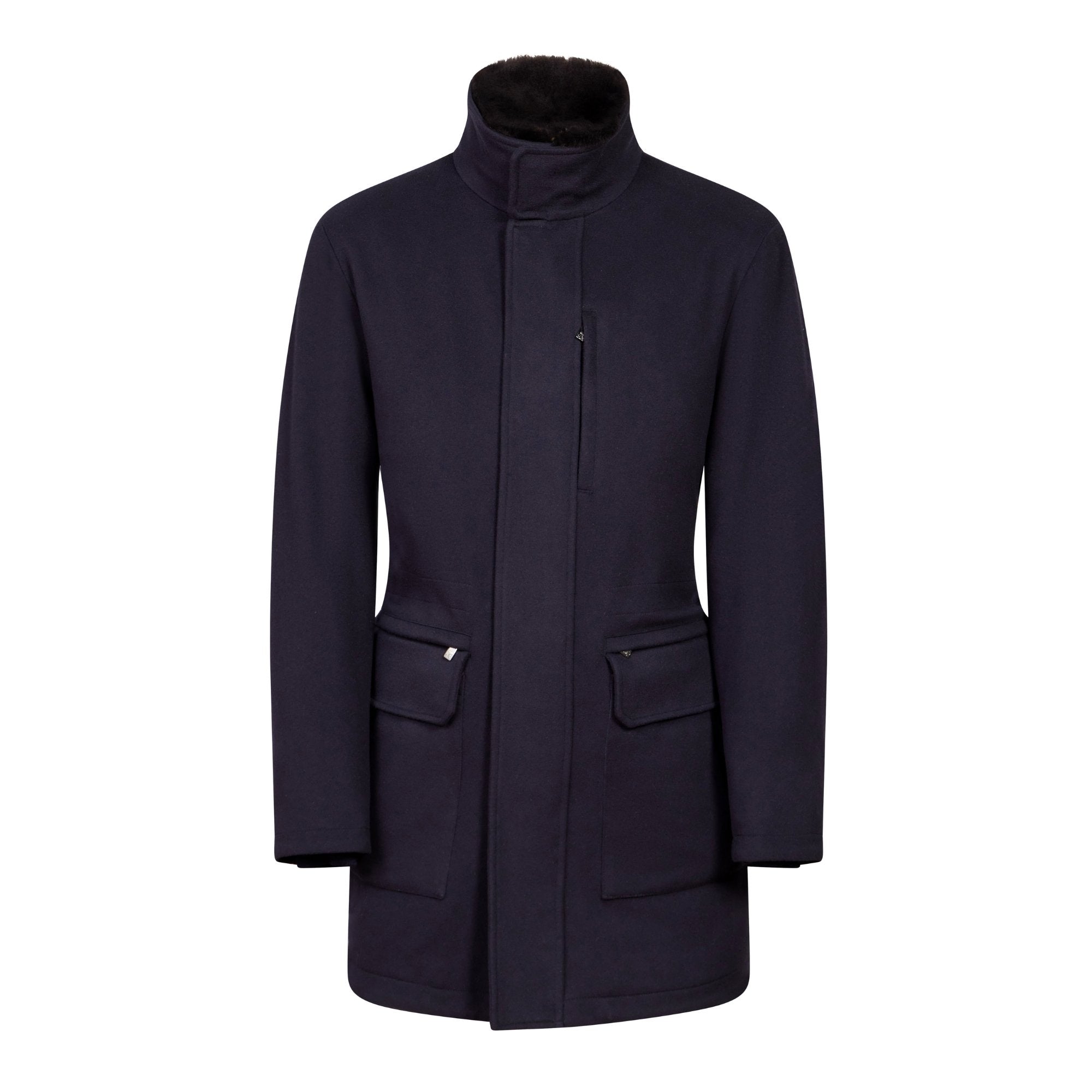 Premium Corneliani Wool Caban Coat for Men - Navy Blue Classic Overcoat - Perfect for Business, Office & Formal Occasions