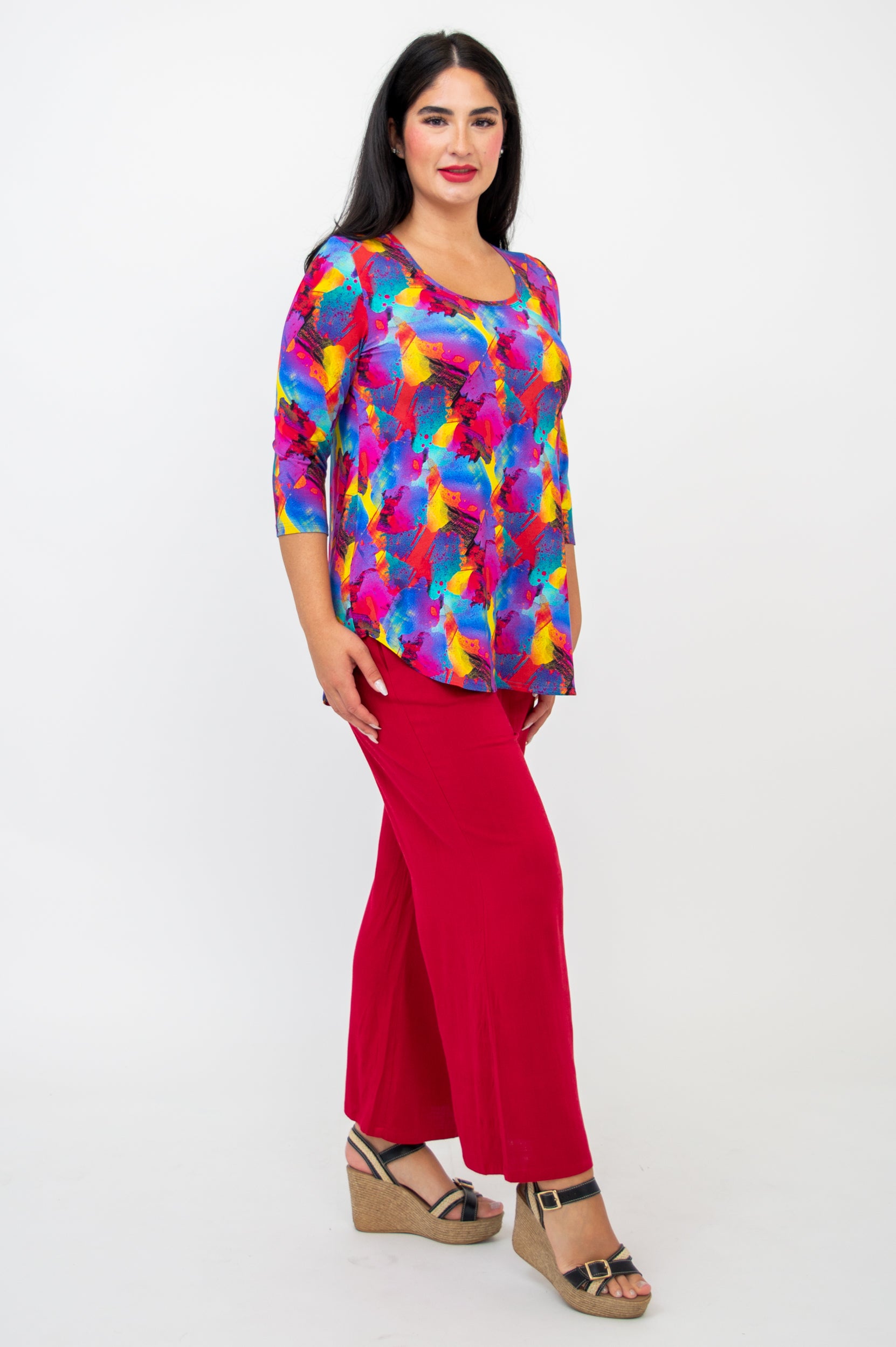 Jazz 3/4 Sleeve Women's Top - Starburst Print Bamboo Fabric Blouse for Casual Wear & Summer Outfits