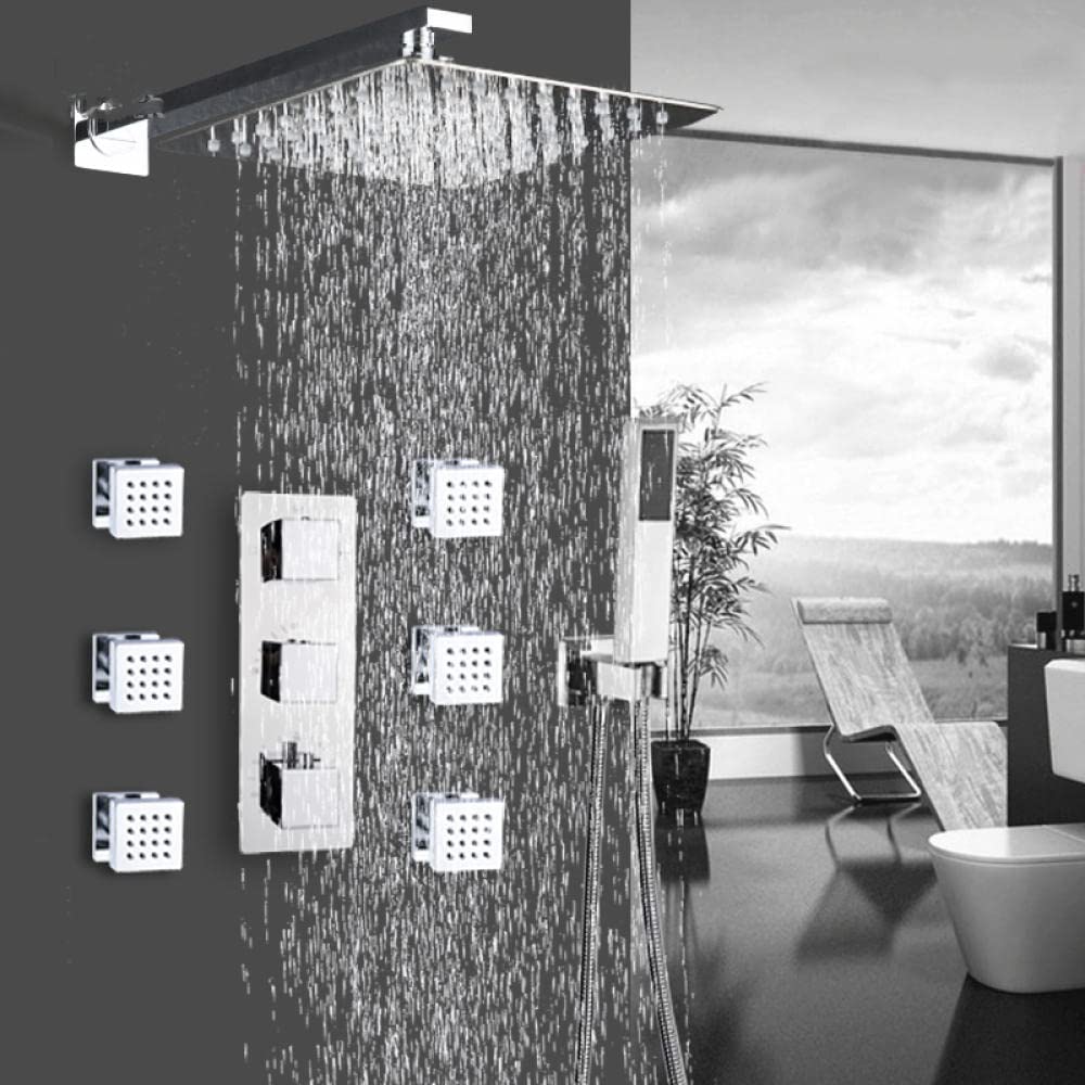 Thermostatic Shower Faucet Set - 12 Inch Chrome Rain Shower Mixer Tap for Bathtub & Bathroom | Perfect for Modern Spa-Like Shower Experience & Luxury Bathroom Upgrade