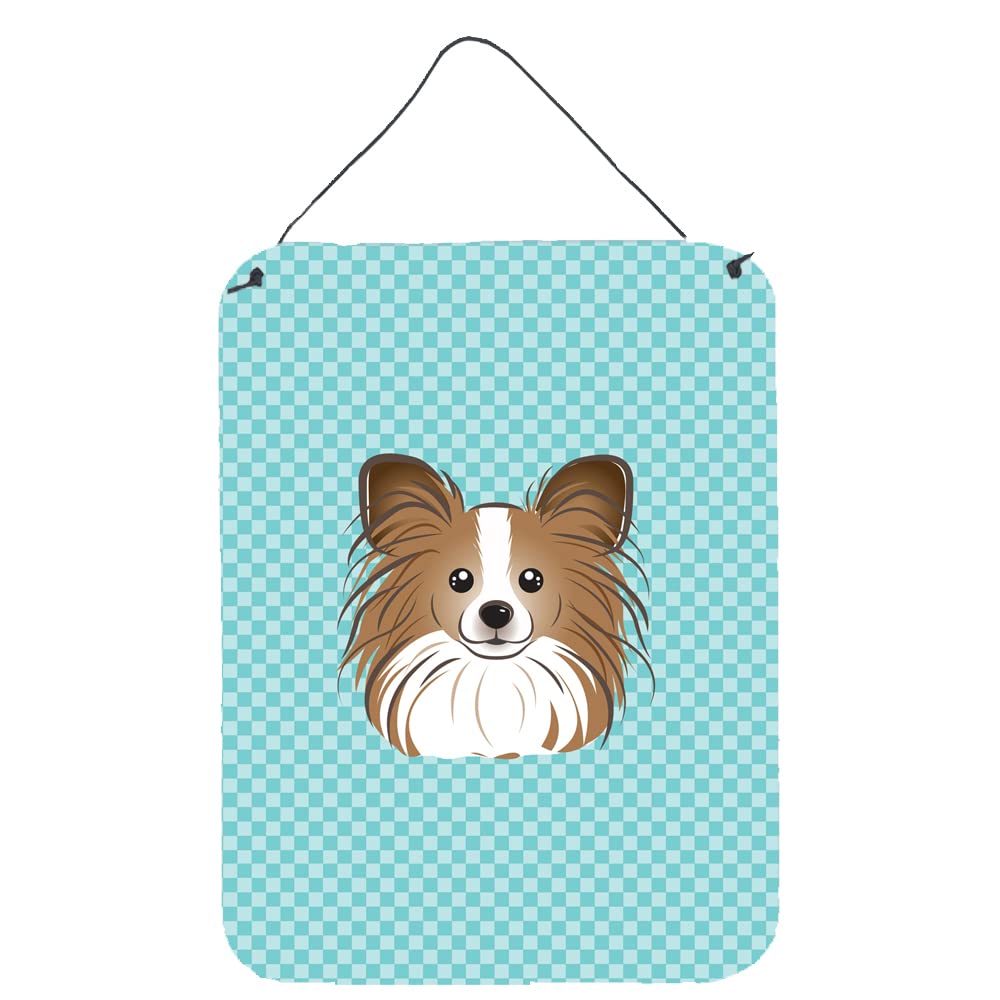 Checkerboard Blue Papillon Metal Wall Art Sign - 12x16 Inch Aluminum Door Hanging Plaque for Kitchen, Bar, Bathroom & Home Decor | Vintage Style Front Door Hanging Decor for Housewarming Gifts & Farmhouse Style Interiors