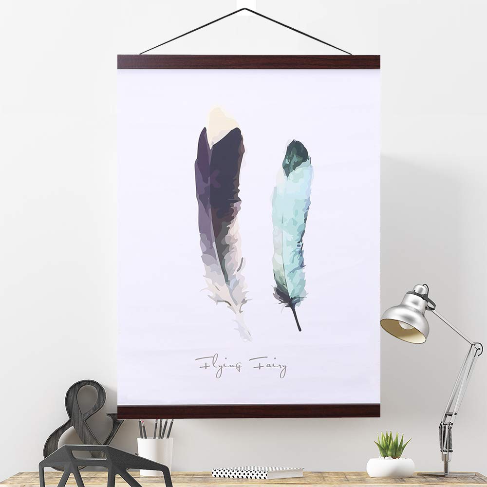Ywlake Magnetic Poster Hanger Kit - 36x48 36x24 36x12 Wooden Frame with Dowel Scroll for Wall Art, Maps, Canvas & Prints (Walnut, 36 Inch) - Perfect for Home Decor, Office Display & Classroom Presentations