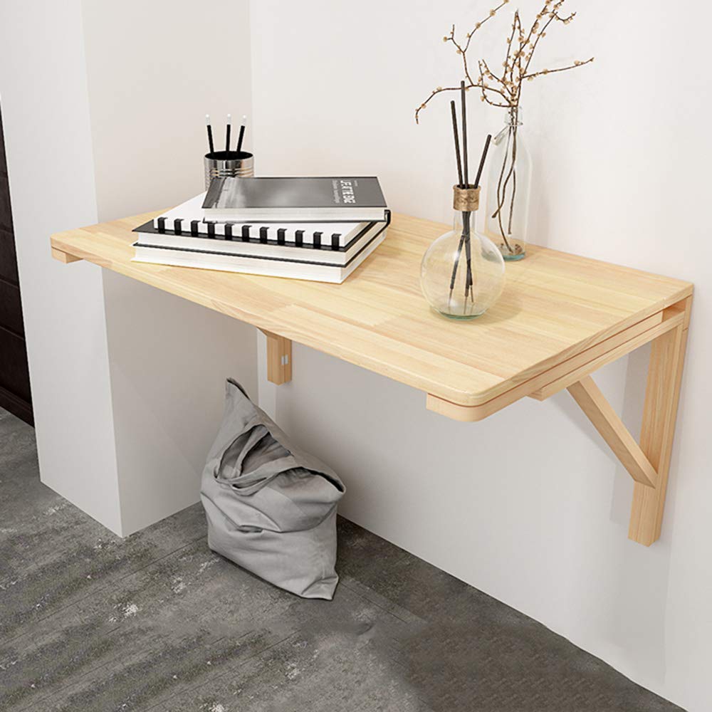 Space-Saving Folding Wall-Mounted Drop-Leaf Table - Pine Wood Computer Desk for Small Spaces, Kids Study Table, Kitchen Dining Table & Home Office (Wood Color) | Perfect for Apartments, Dorms & Tiny Homes