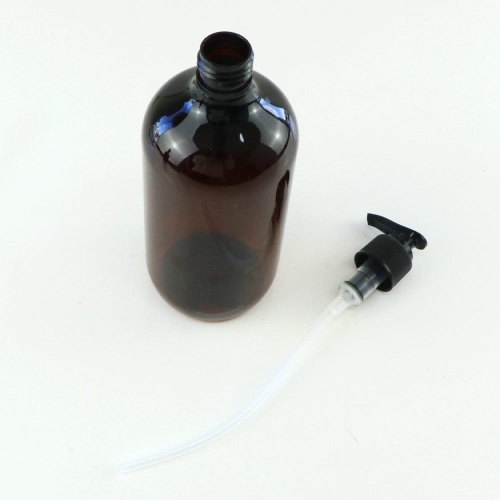 Amber PET Plastic Bottle with Black Lotion Pump 500ml - BPA-Free, Leak-Proof, Eco-Friendly Container for Essential Oils, Lotions & Serums - Perfect for DIY Skincare, Travel & Home Storage