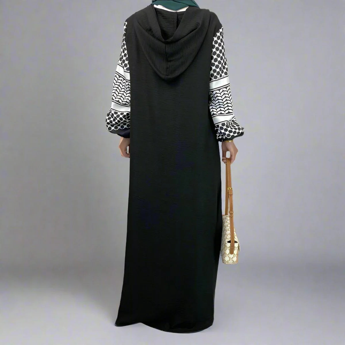 Stylish Keffiyeh Abaya Dress with Hood & Pockets - Modest Islamic Fashion for Women - Perfect for Prayer, Travel & Everyday Wear