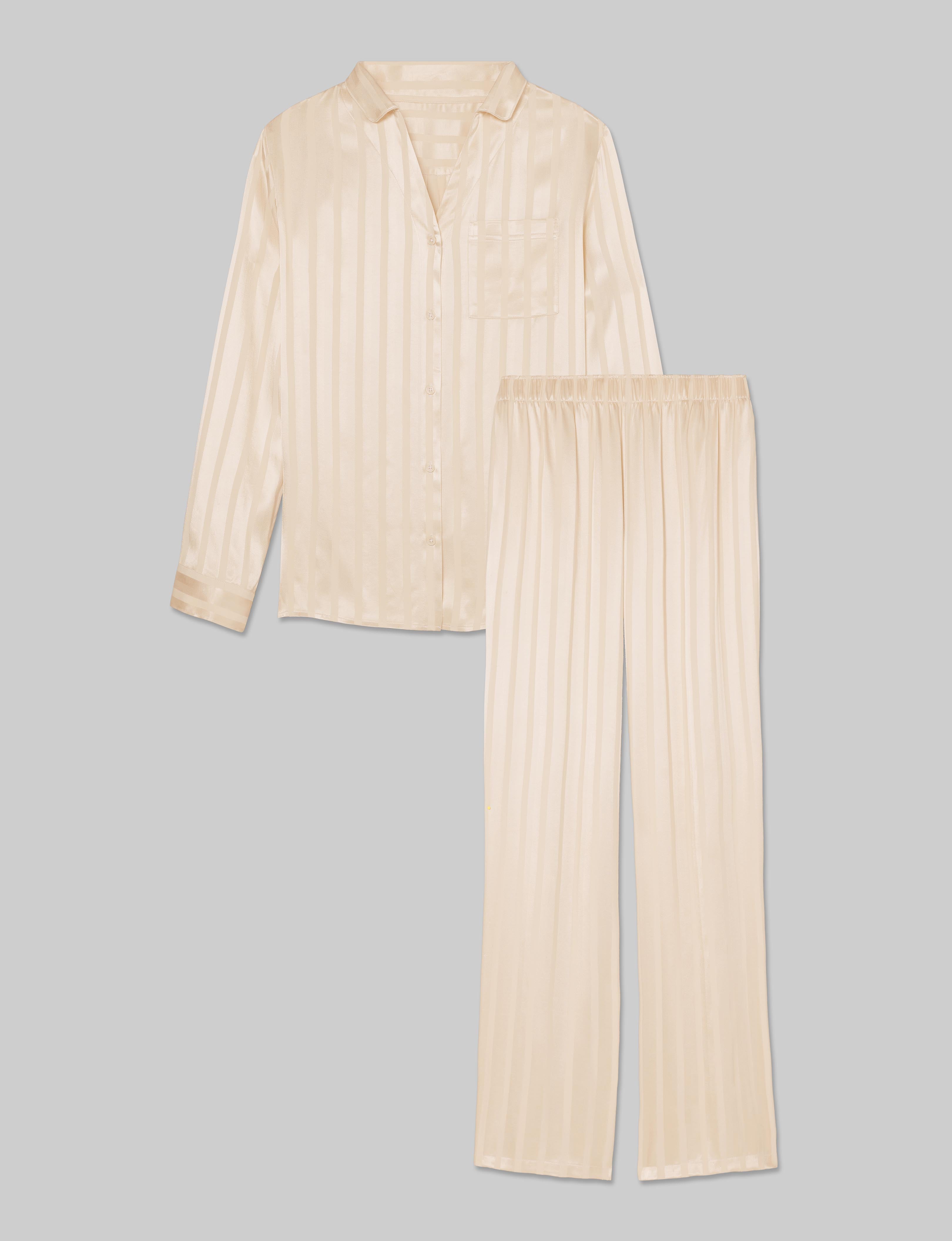 Women's Satin Jacquard Long Sleeve Pajama Set - Soft Sleepwear Loungewear for Comfortable Nights & Relaxing at Home